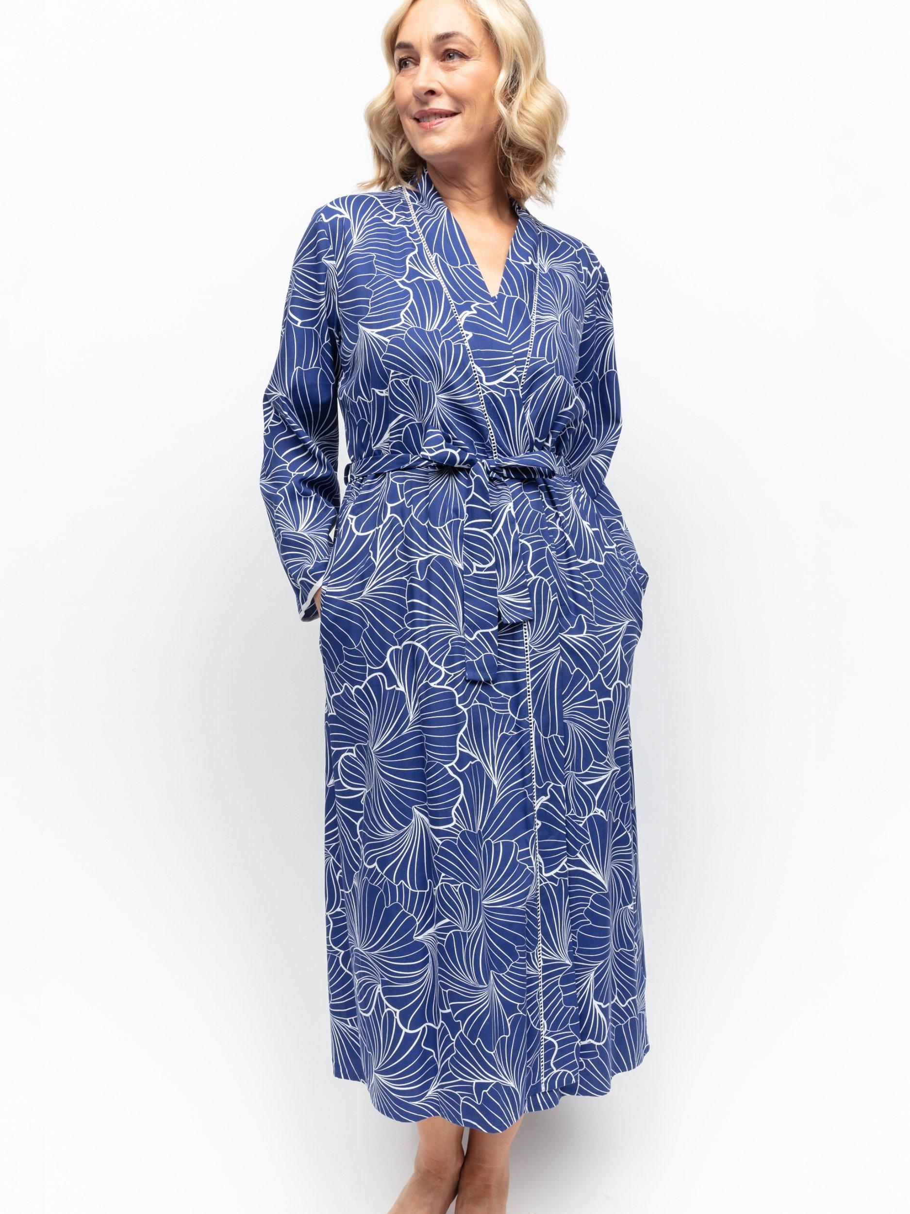 Product image 2 of 4, which shows Nora Rose by Cyberjammies Ceclia Shell Geometric Print Dressing Gown, Navy, 28