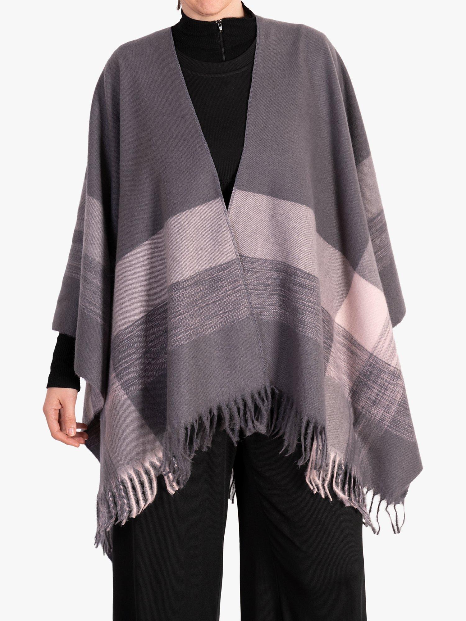 chesca Fringe Striped Wrap, Grey/Pink
