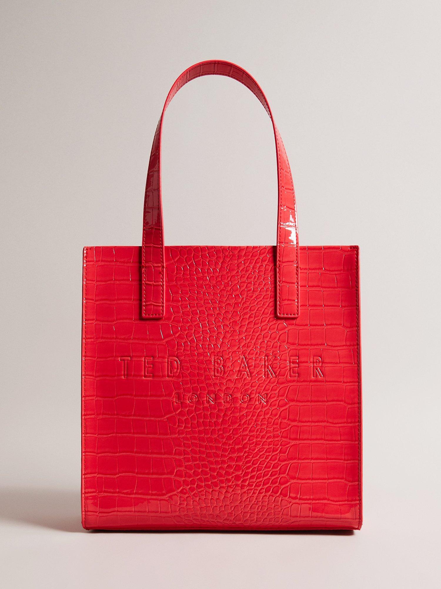 Ted Baker Reptcon Croc Effect Small Icon Tote Bag, Coral, One Size