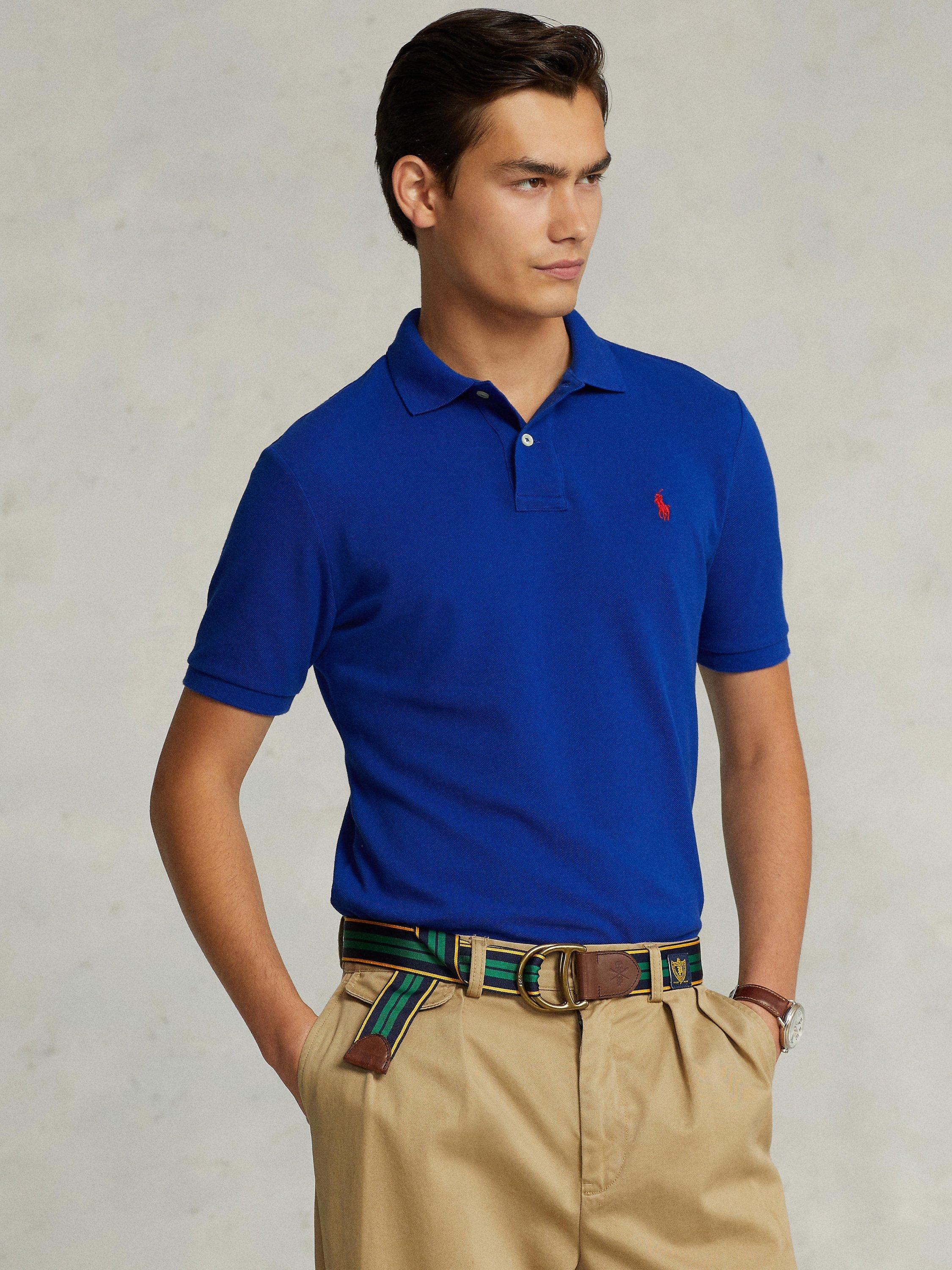 Product image 1 of 6, which shows Polo Ralph Lauren Short Sleeve Custom Slim Fit Polo Shirt, Heritage Royal, S