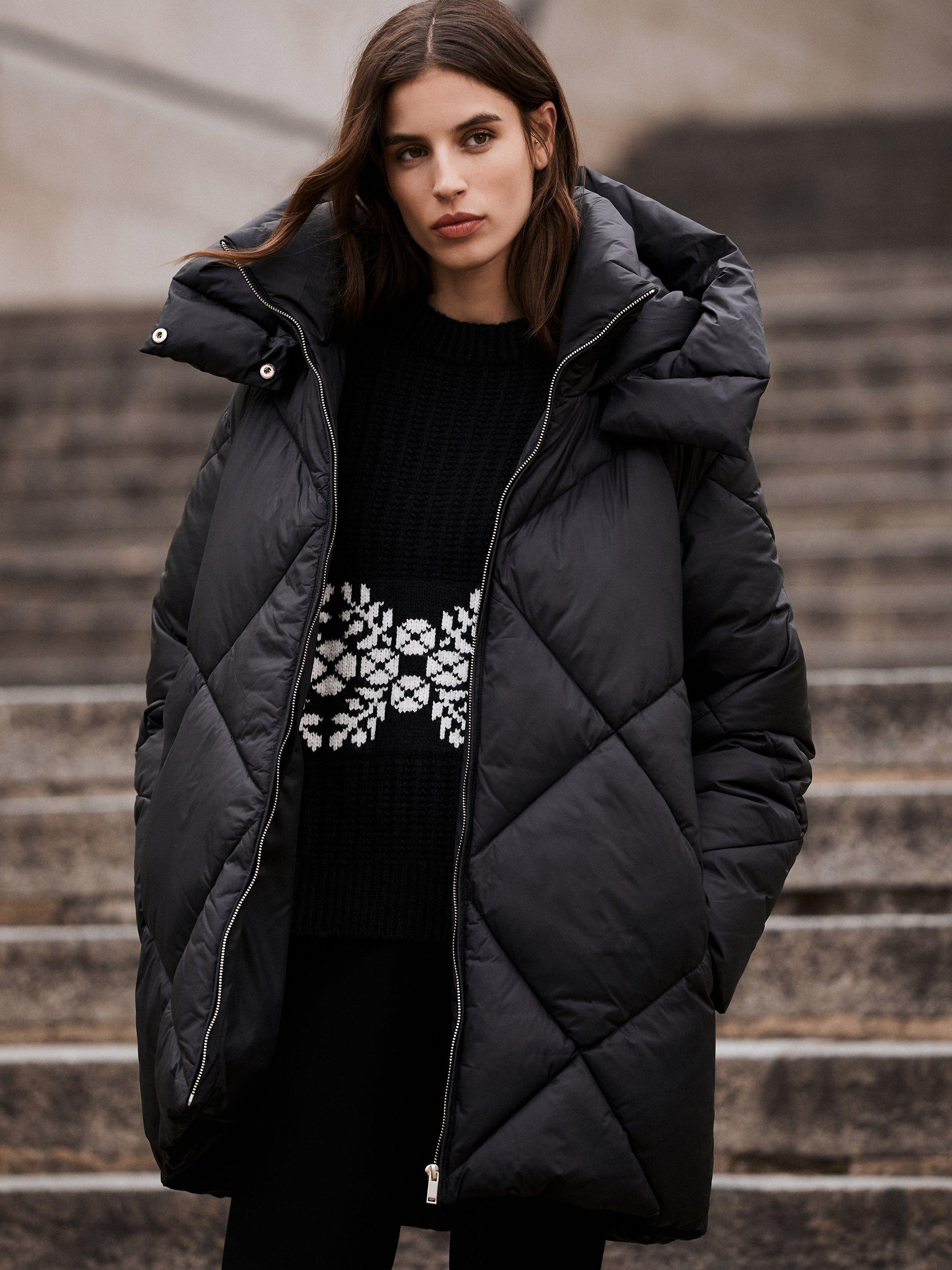 Mint Velvet Funnel Neck Hooded Padded Jacket, Black