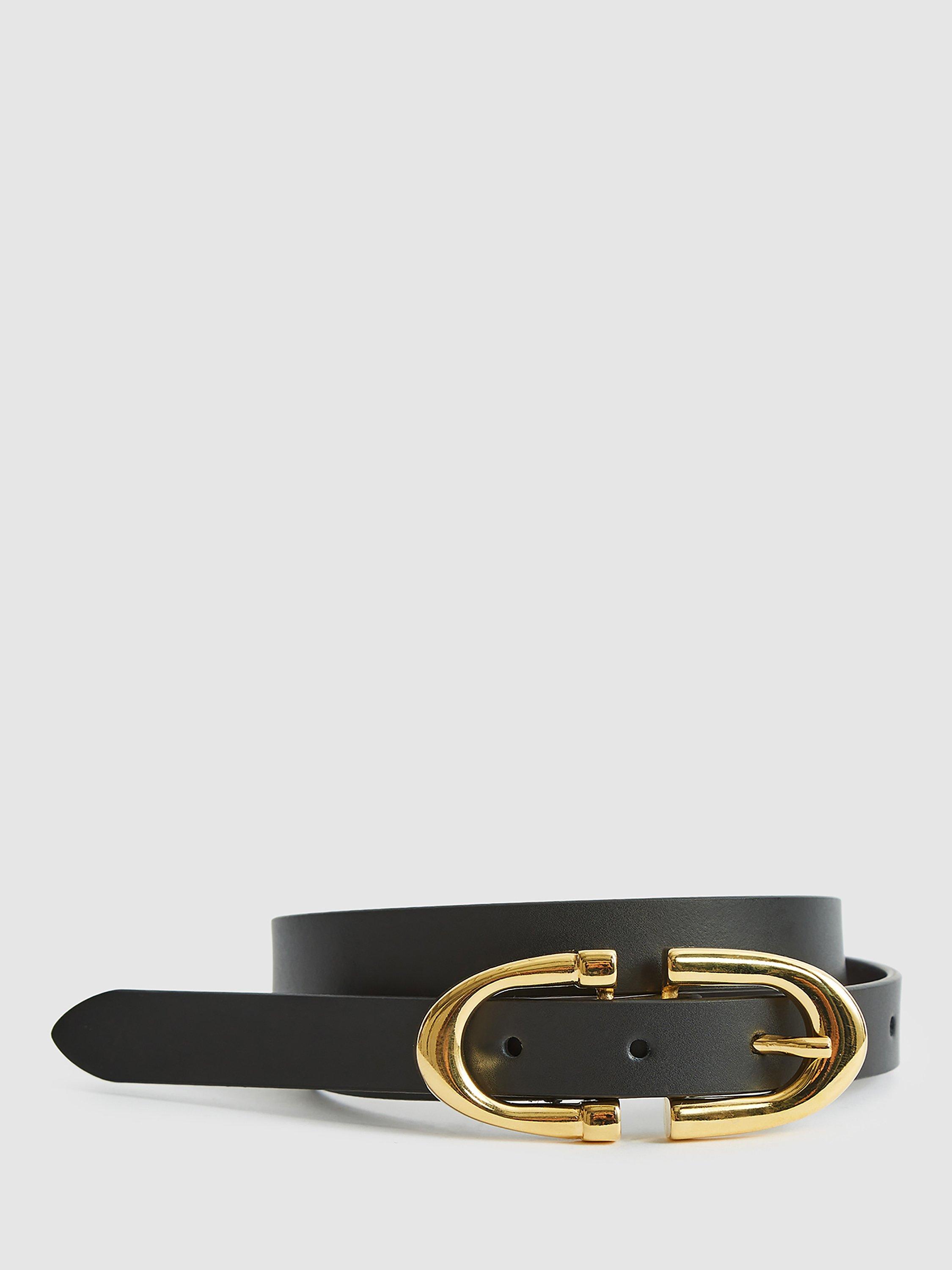 Product image 1 of 3, which shows Reiss Bailey Slim Leather Belt, Black, S