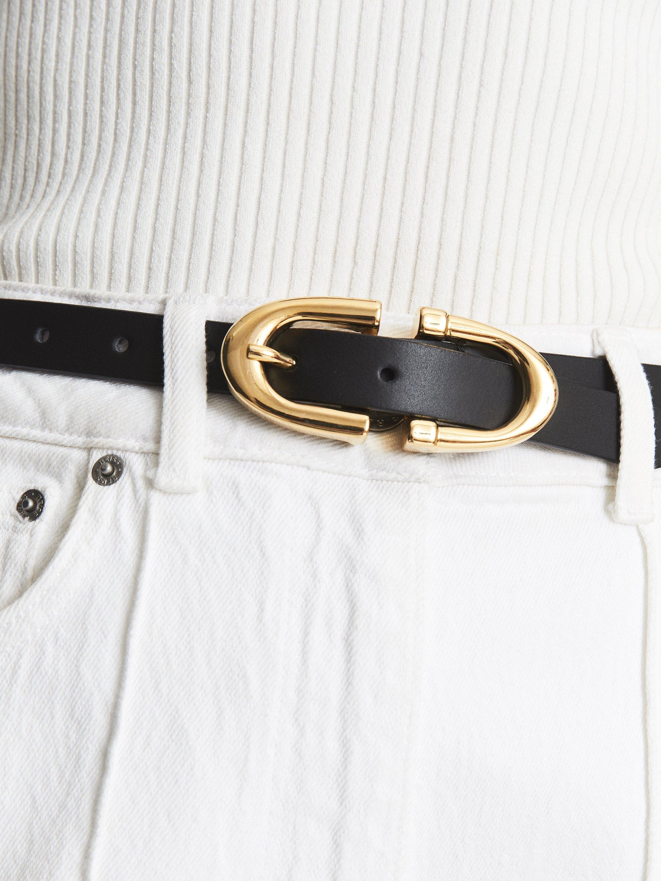 Product image 3 of 3, which shows Reiss Bailey Slim Leather Belt, Black, S