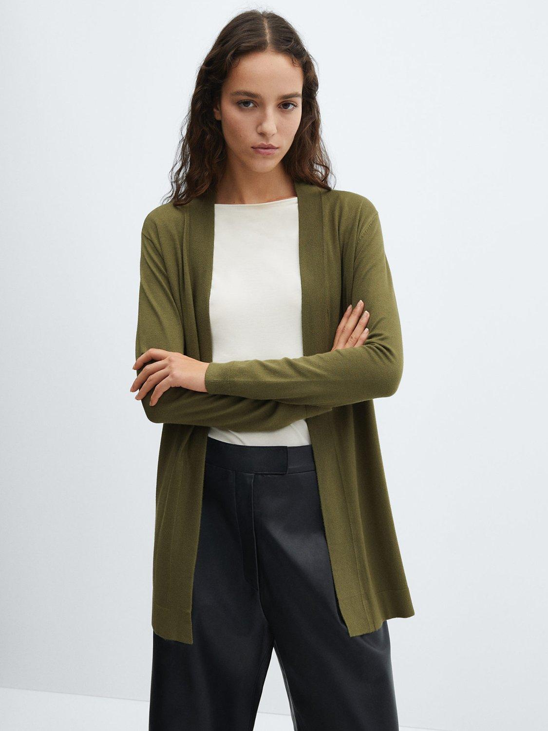 Mango Alma Open Neck Cardigan, Khaki