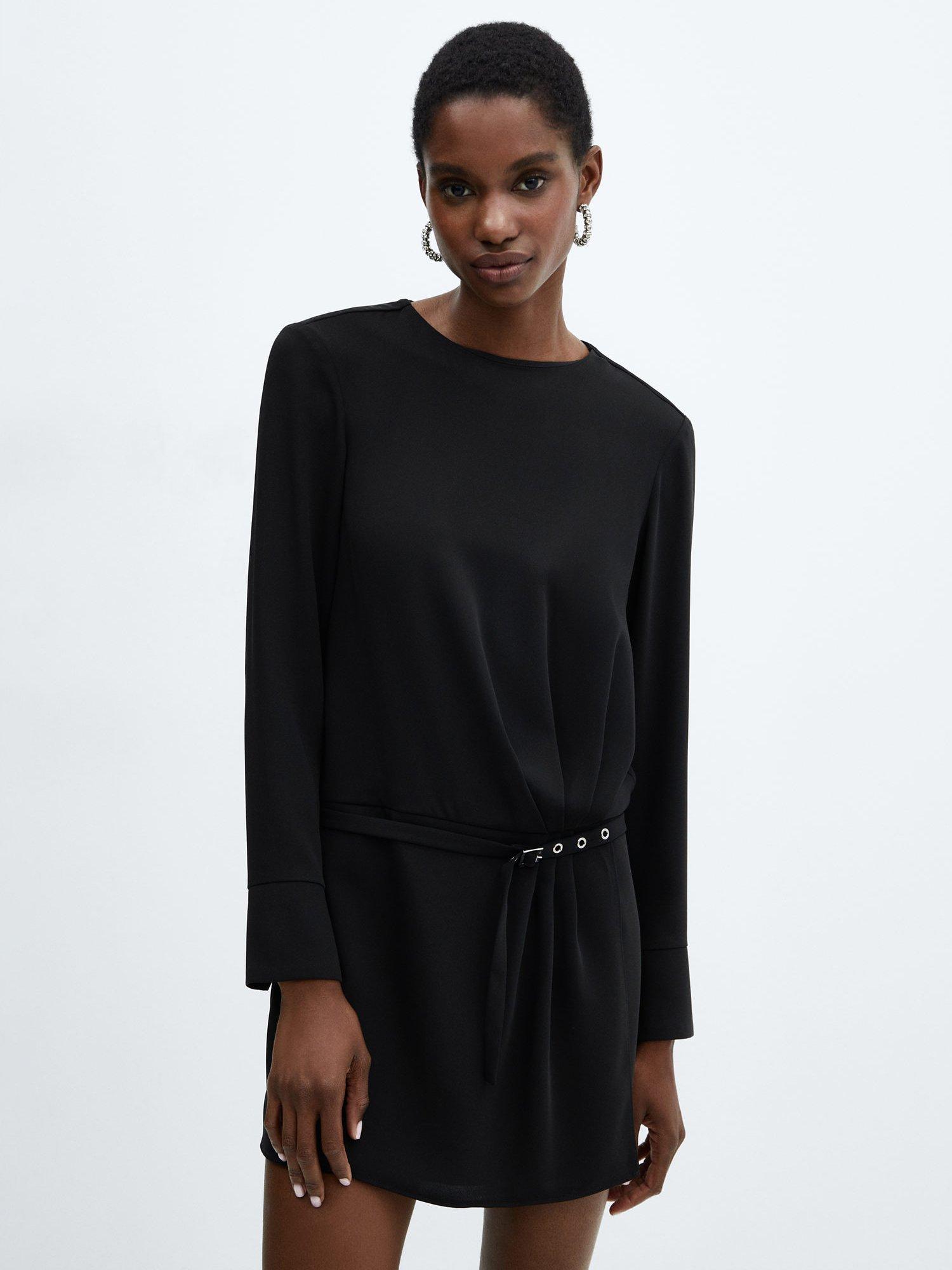 Mango Felicia Ruched Dress With Belt, Black