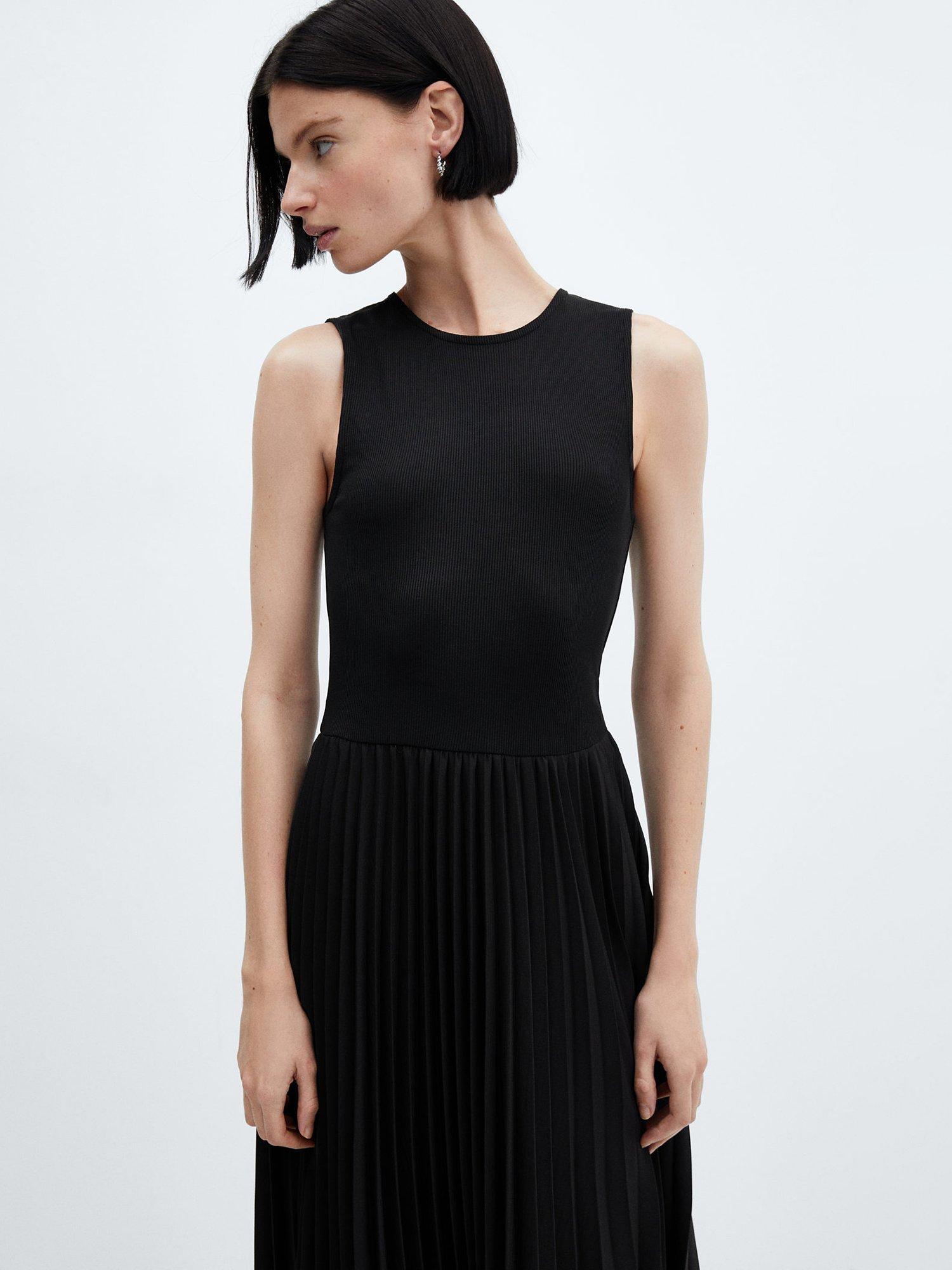 Mango Calderaa Asymmetrical Pleated Dress, Black
