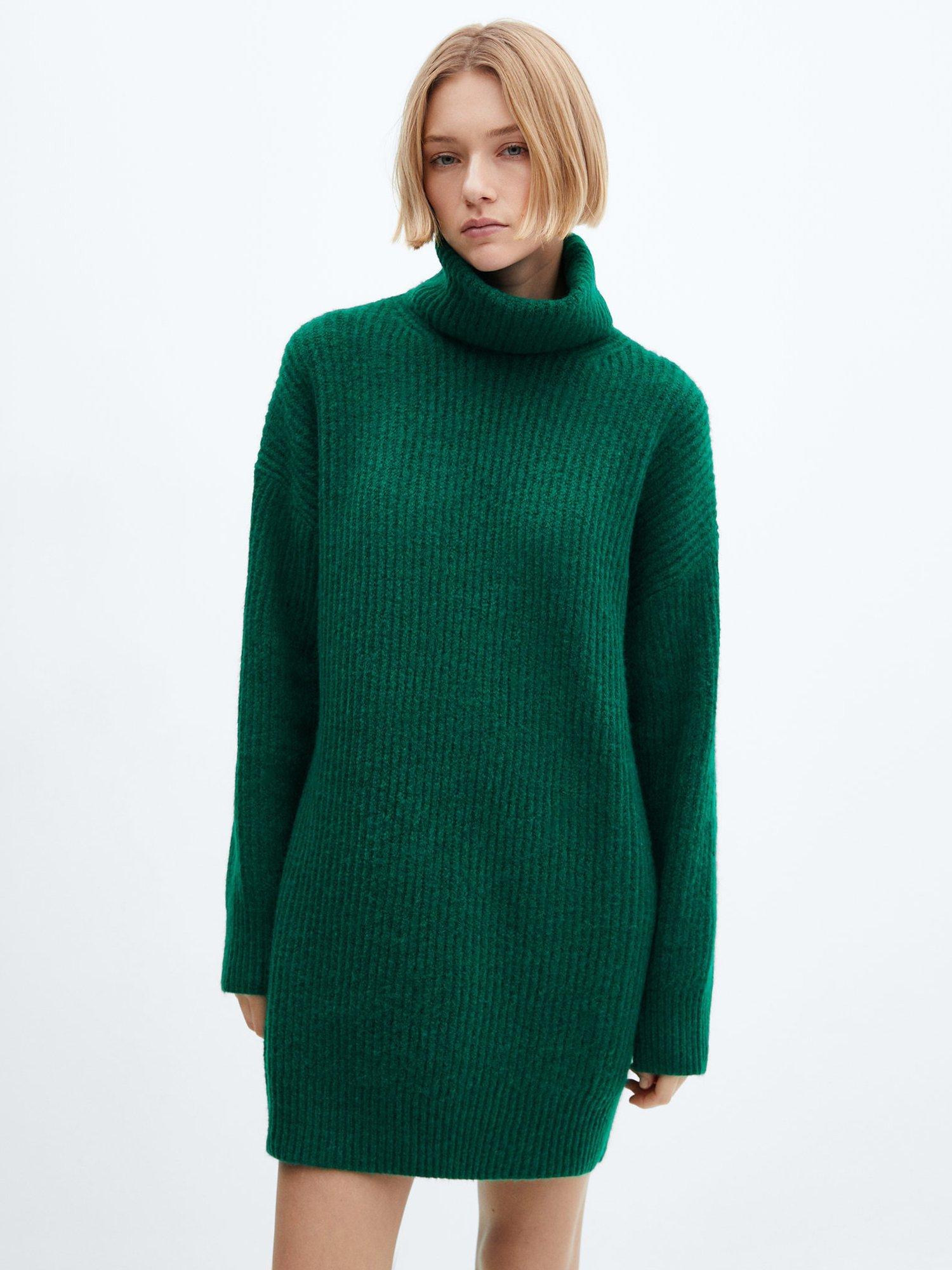 Mango Robert Ribbed Turtleneck Dress, Dark Green