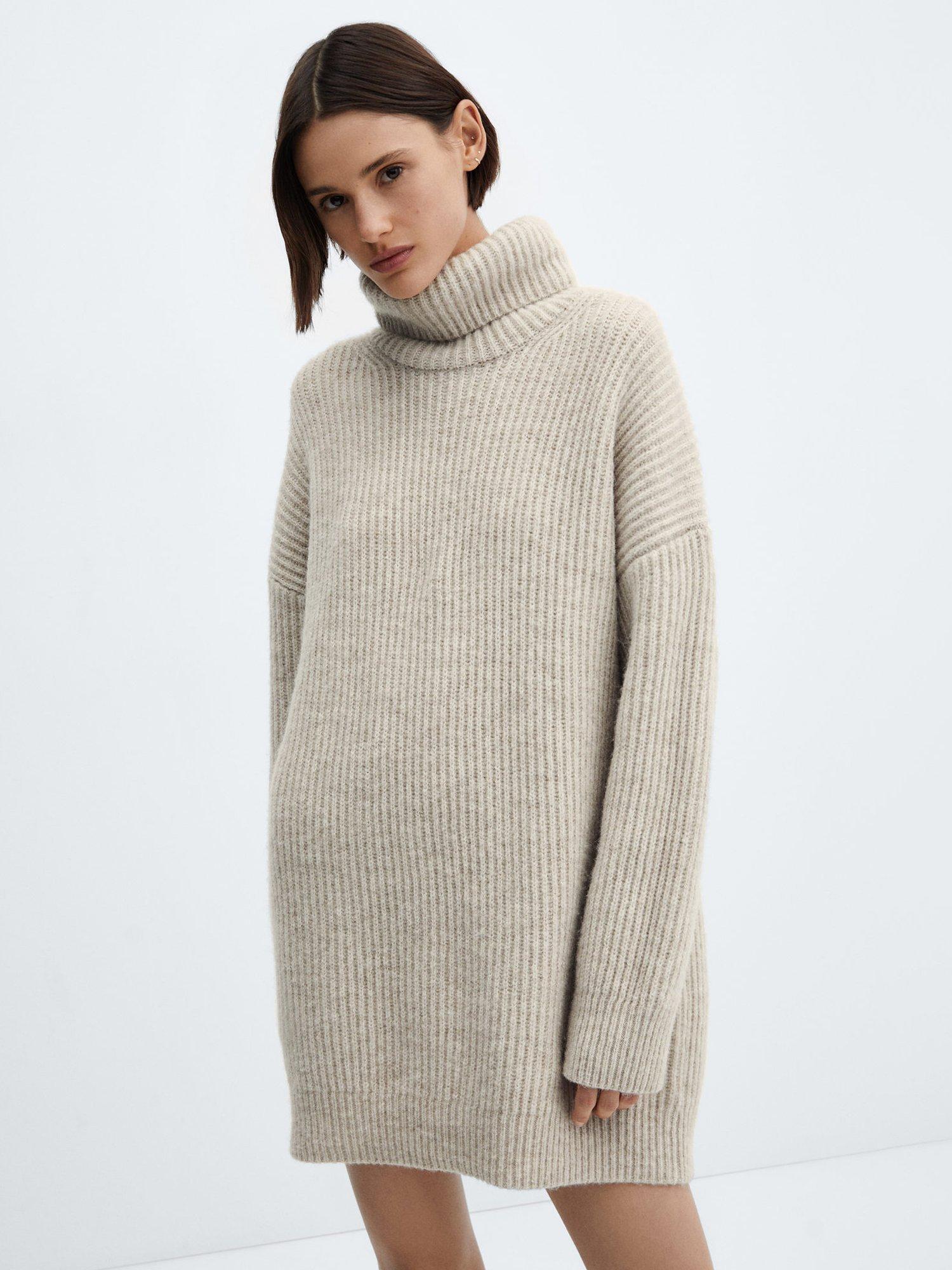 Mango Robert Ribbed Turtleneck Dress, Pastel Grey