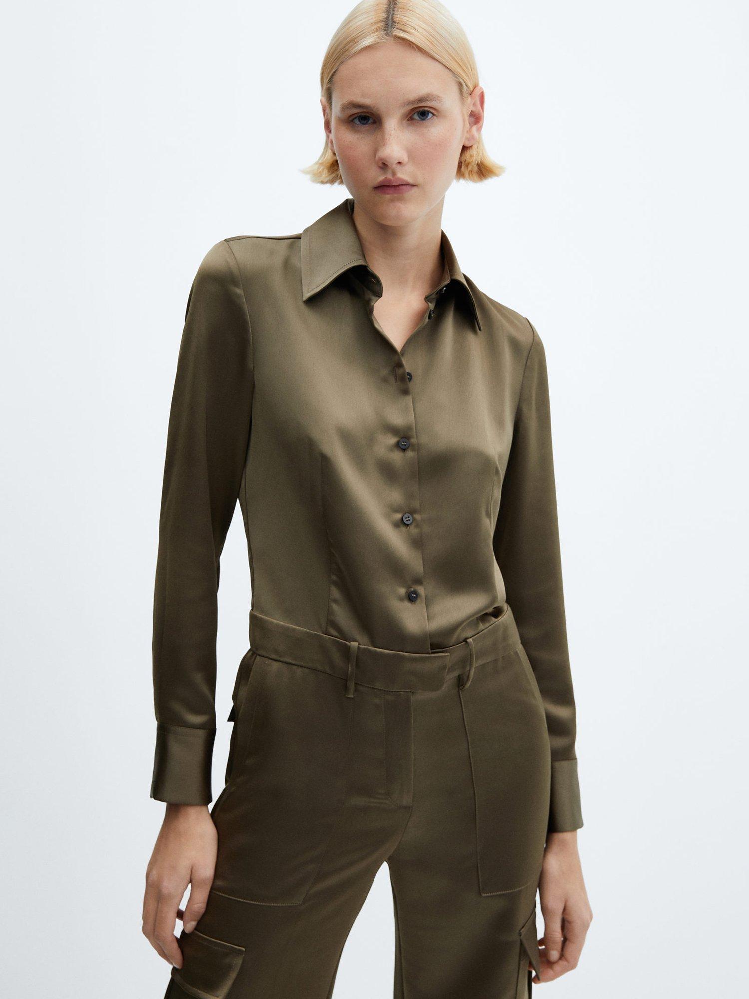 Mango Kate Satin Cargo Jumpsuit, Khaki