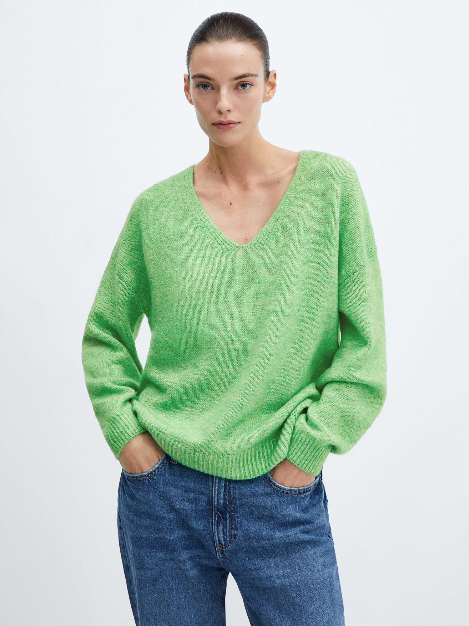 Mango Kim Wool Blend V-Neck Jumper, Green