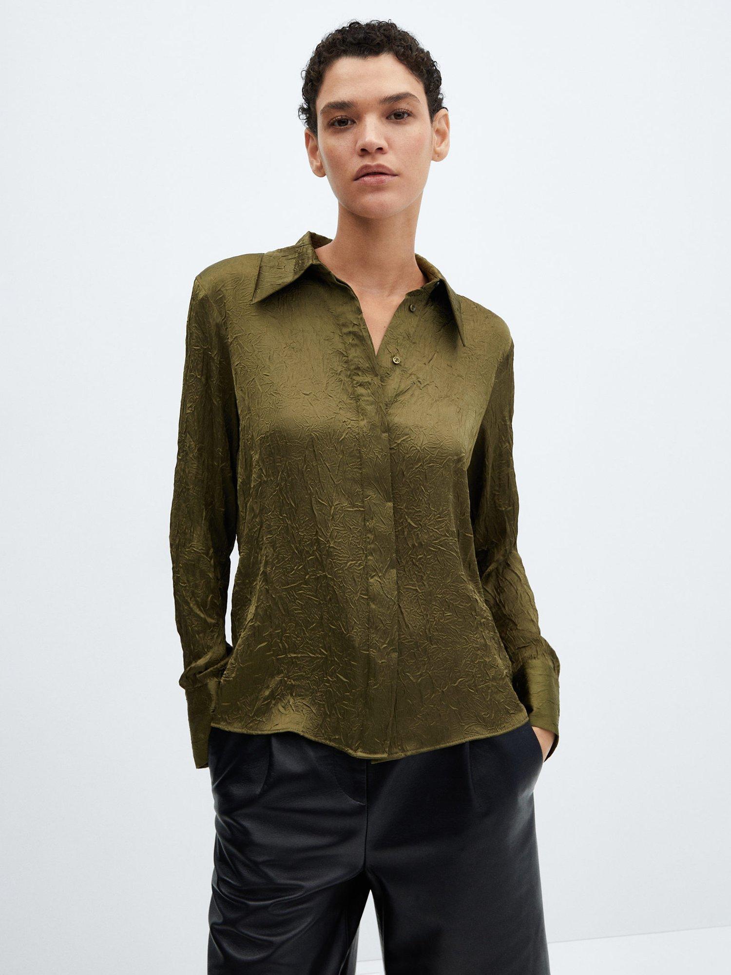 Mango Arru Satin Textured Shirt, Green