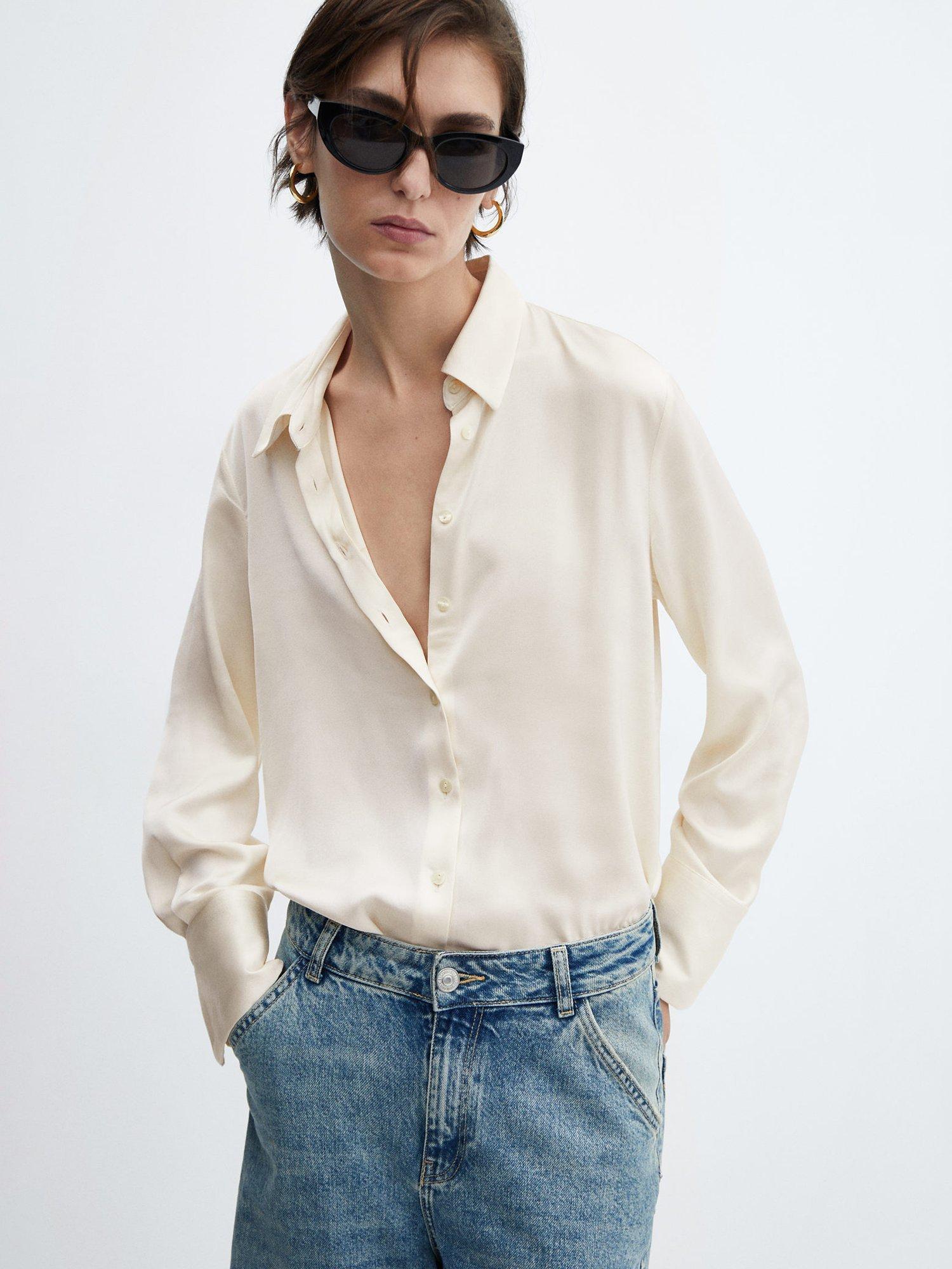 Mango Ideale Satin Flowy Shirt, Natural White