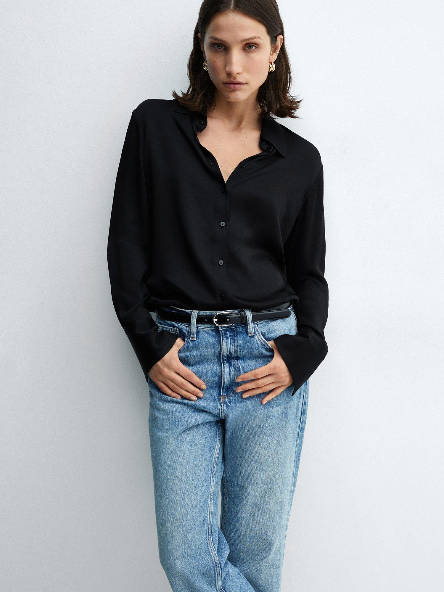 Mango Ideale Satin Shirt, Black
