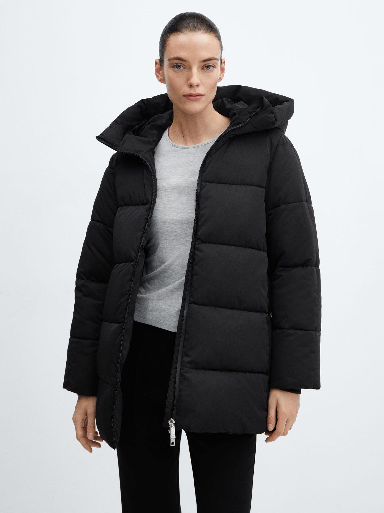 Mango Tokyo Hooded Quilted Short Jacket, Black