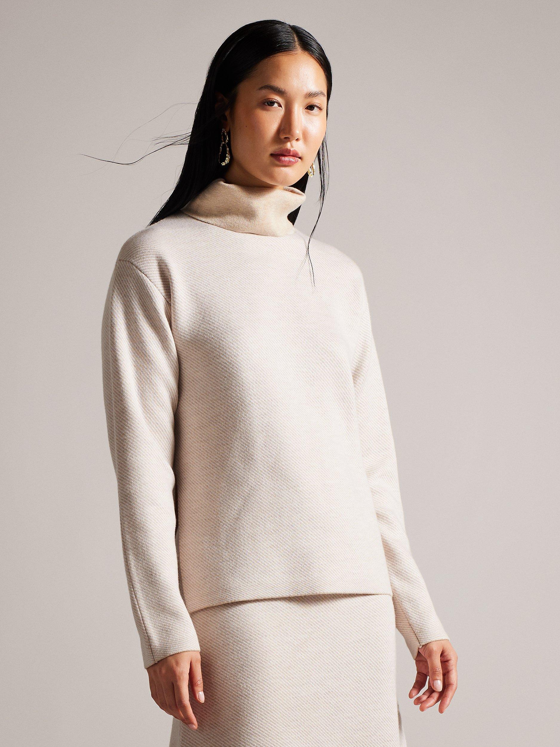 Ted Baker Lidya Double Faced Easy Funnel Neck Jumper, Natural Cream