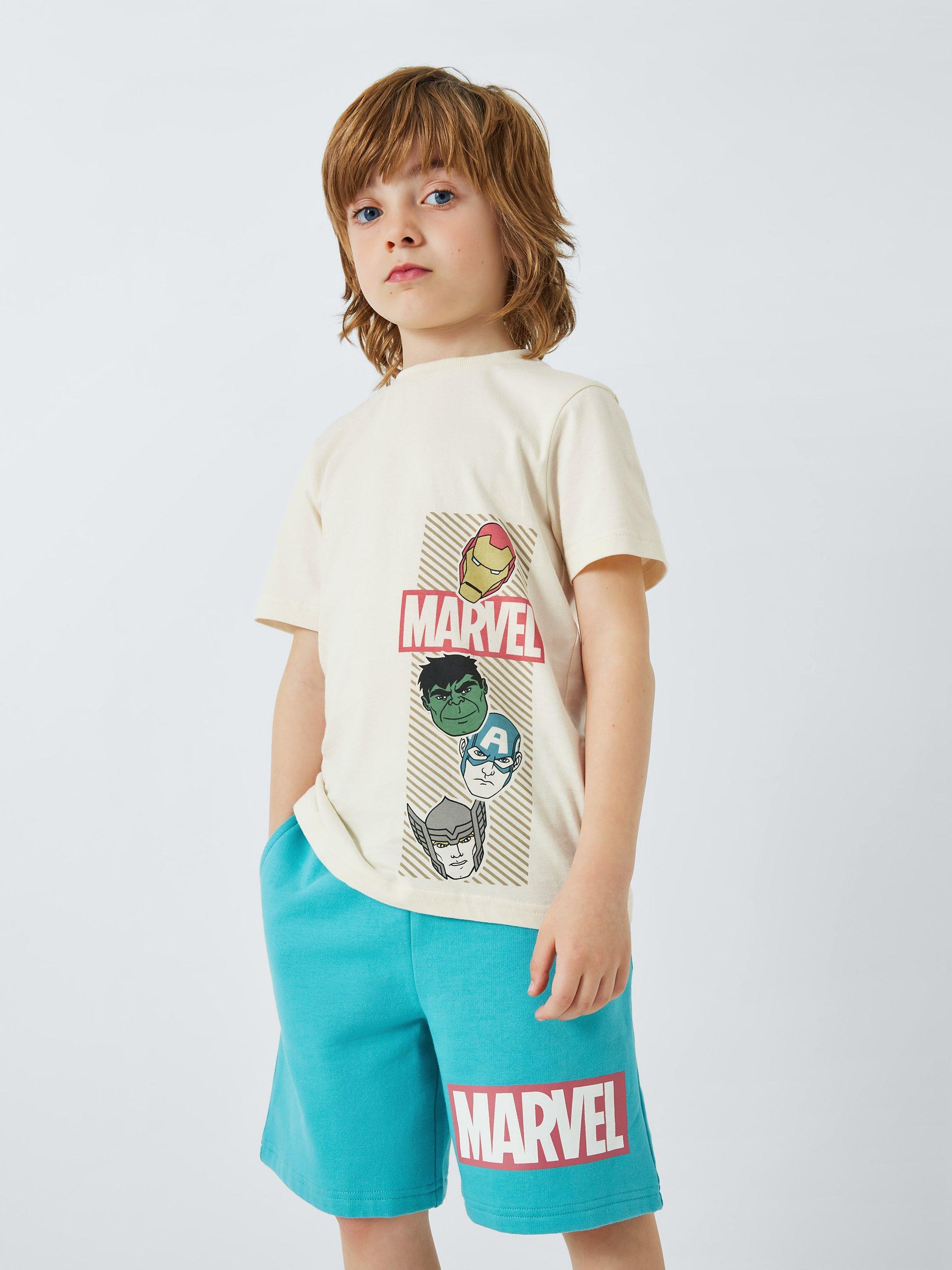 Product image 1 of 7, which shows Brand Threads Kids' Avengers T-Shirt & Shorts Set, Natural/Green, 7-8 years