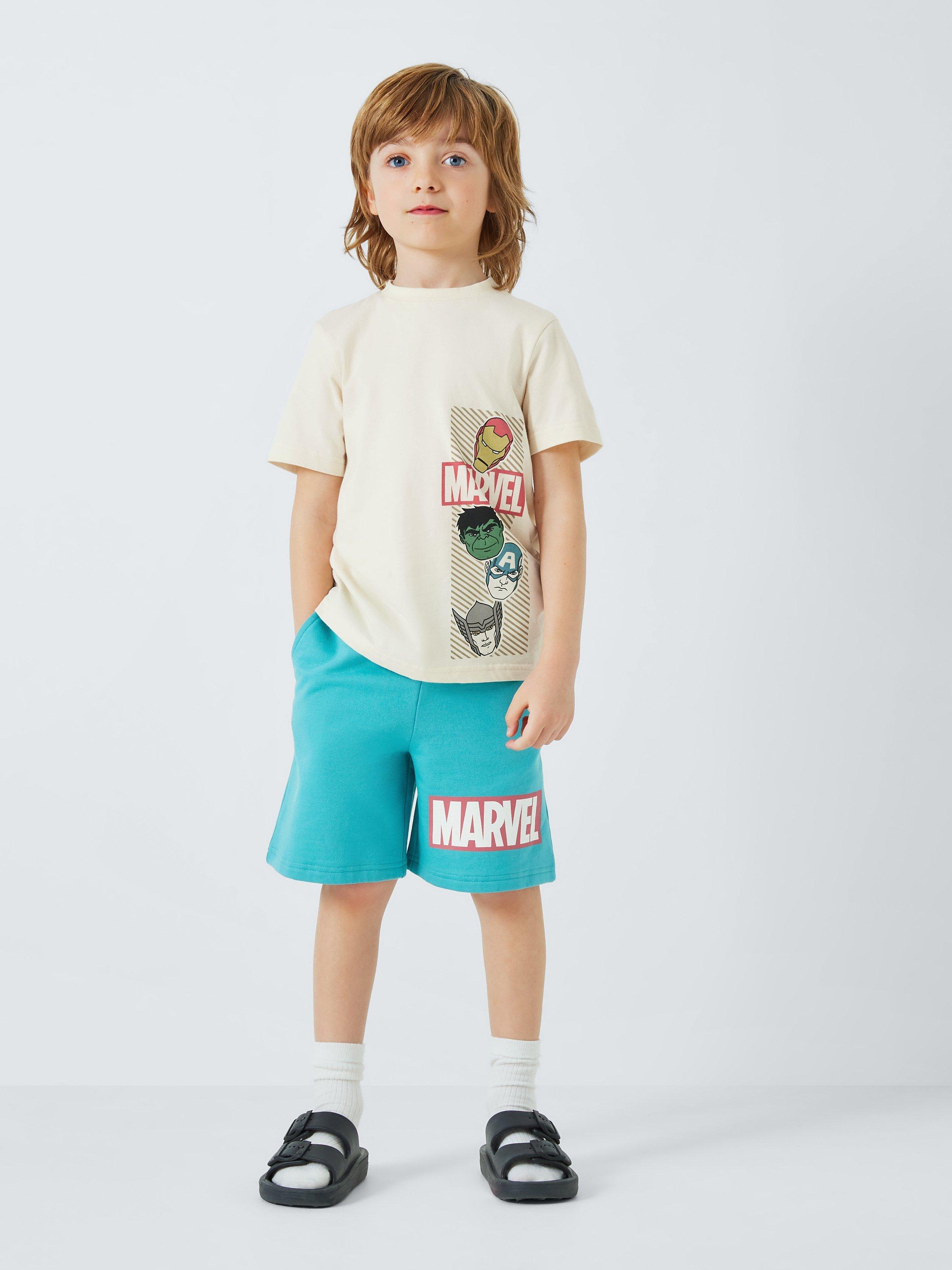 Product image 2 of 7, which shows Brand Threads Kids' Avengers T-Shirt & Shorts Set, Natural/Green, 7-8 years