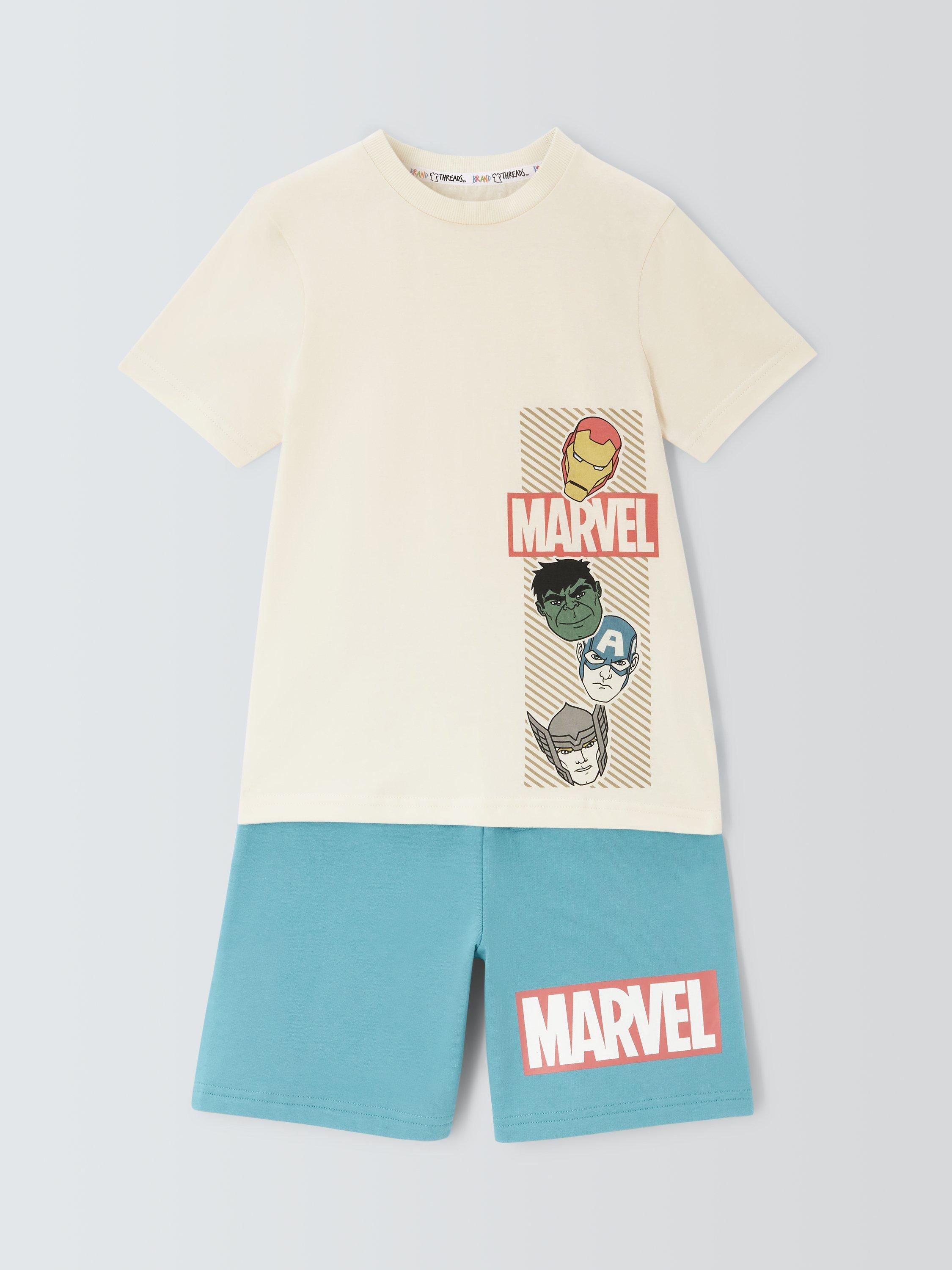 Product image 5 of 7, which shows Brand Threads Kids' Avengers T-Shirt & Shorts Set, Natural/Green, 7-8 years