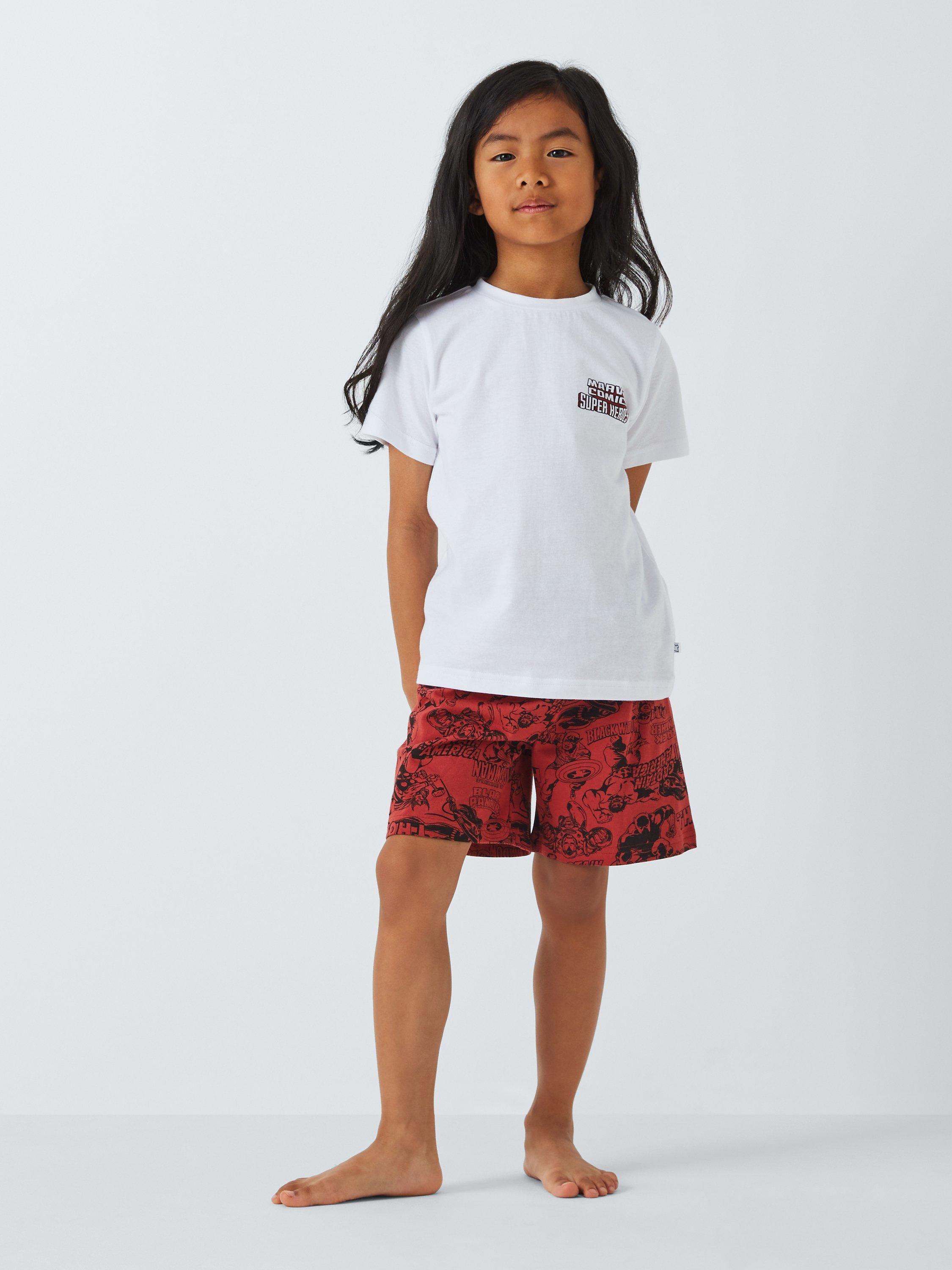 Brand Threads Kids' Marvel Superhero Shorts Pyjama Set, Red/White, 6-7 years
