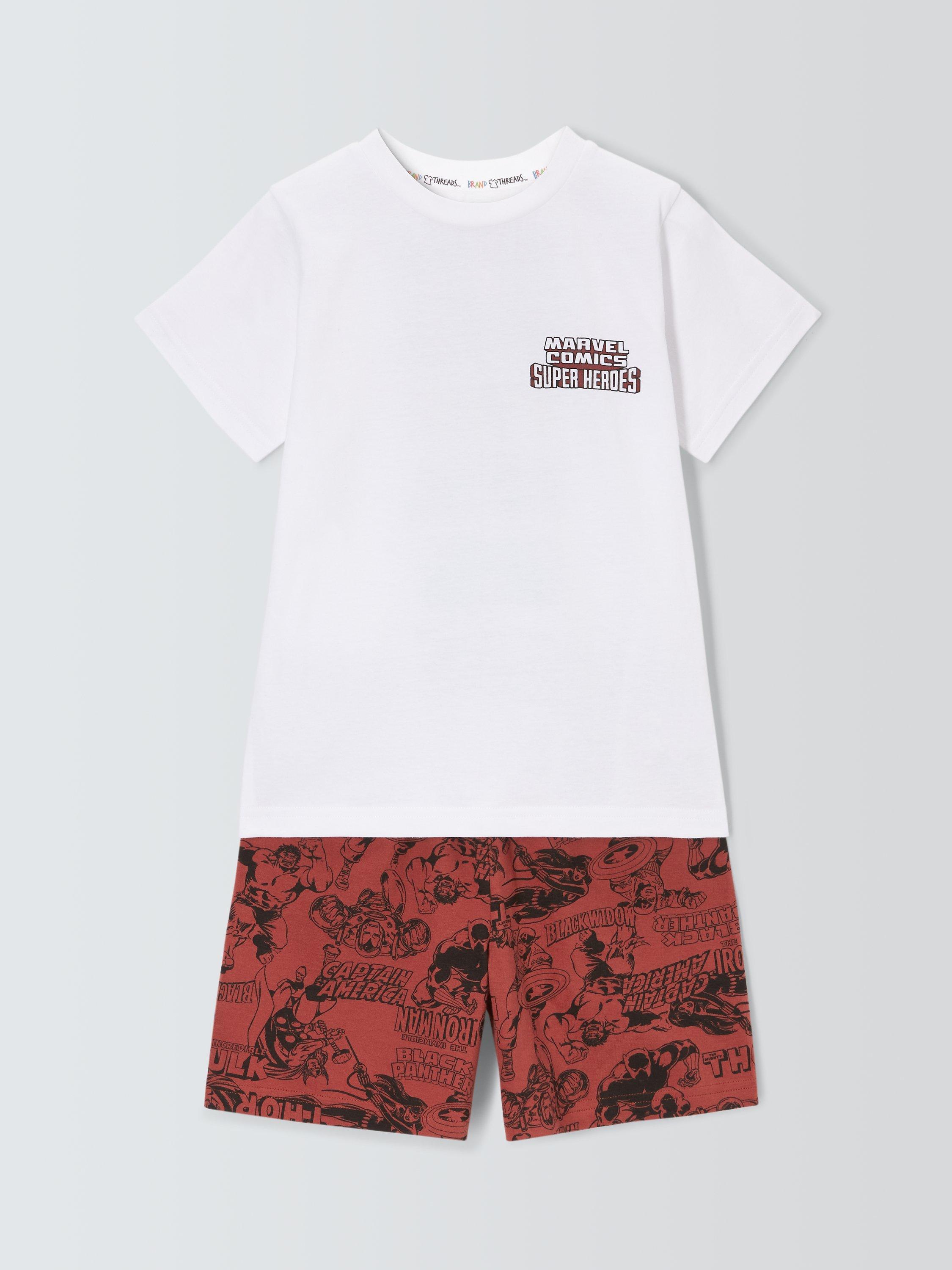 Brand Threads Kids' Marvel Superhero Shorts Pyjama Set, Red/White, 6-7 years