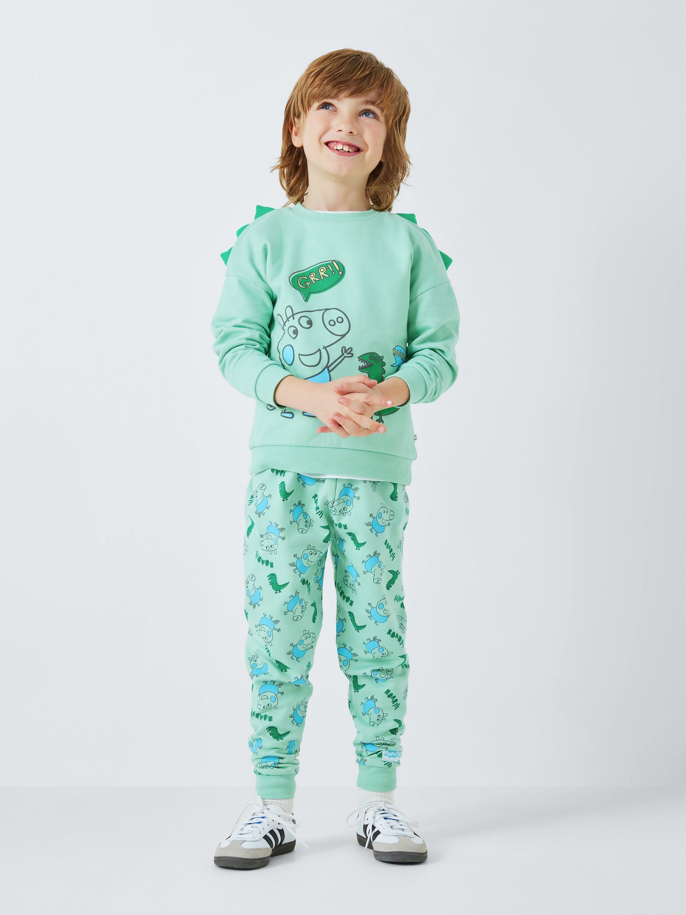Product image 1 of 6, which shows Brand Threads Kids' Peppa Pig George 3D Spike Shoulder Jogger Set, Green, 5-6 years