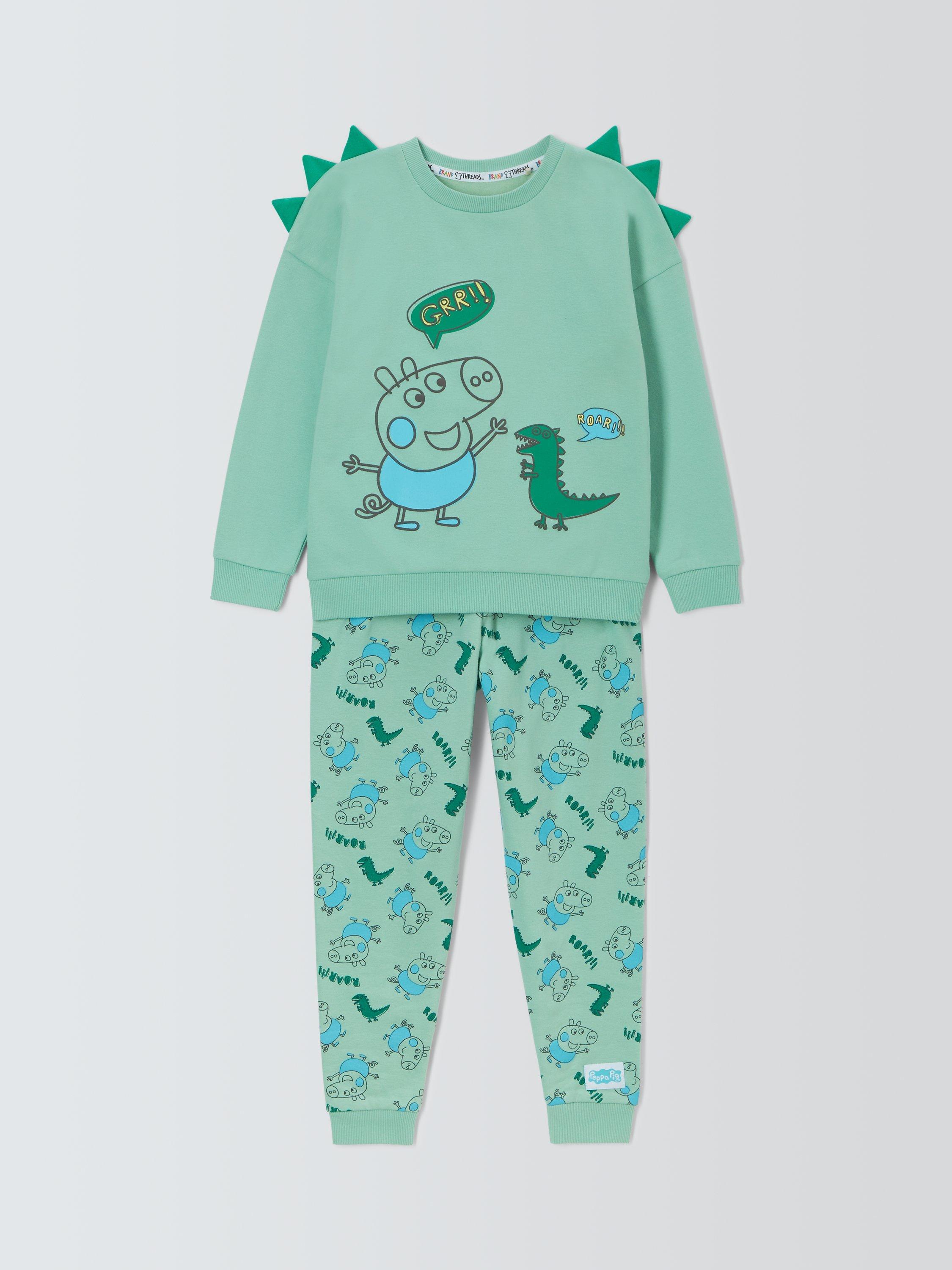 Product image 3 of 6, which shows Brand Threads Kids' Peppa Pig George 3D Spike Shoulder Jogger Set, Green, 5-6 years