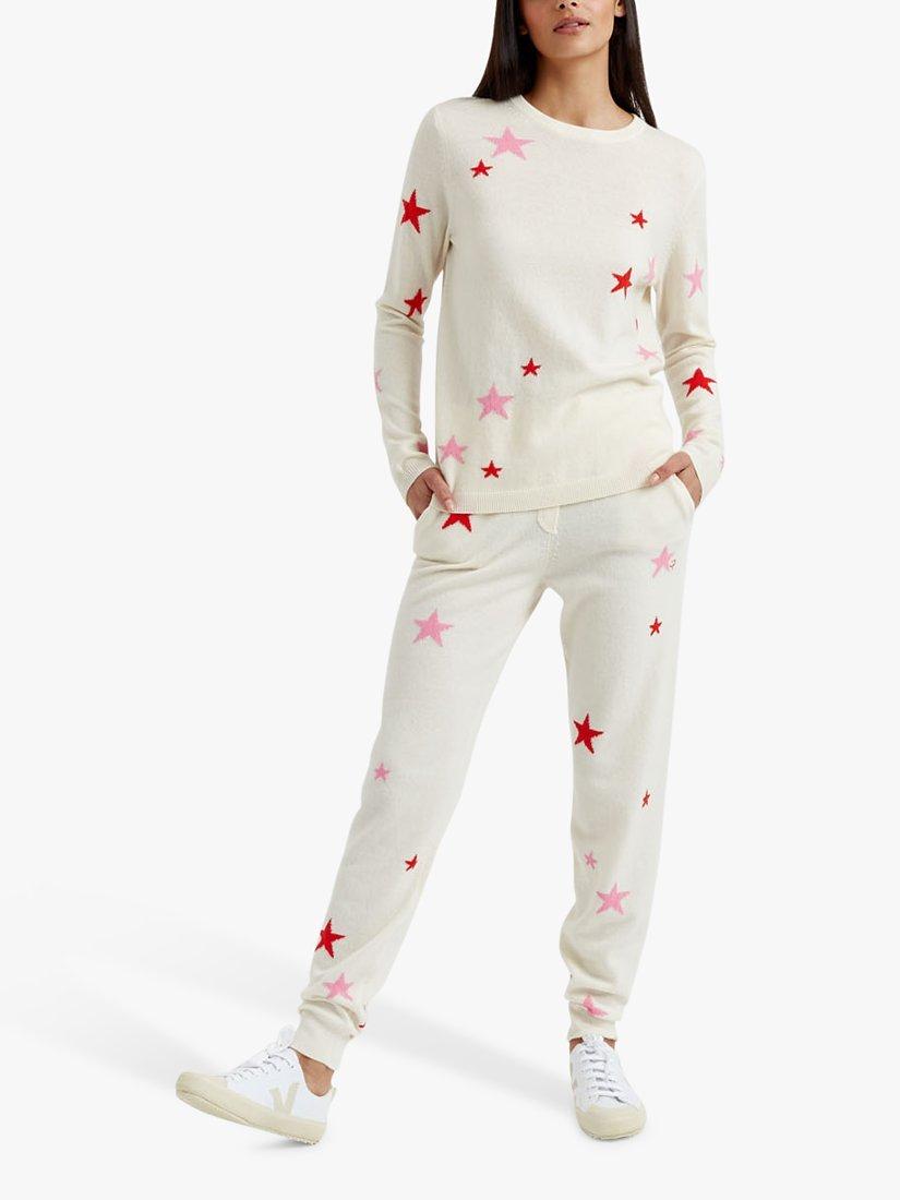 Product image 3 of 4, which shows Chinti & Parker Wool Cashmere Blend Star Jumper, Cream/Flamingo/Poppy, XS