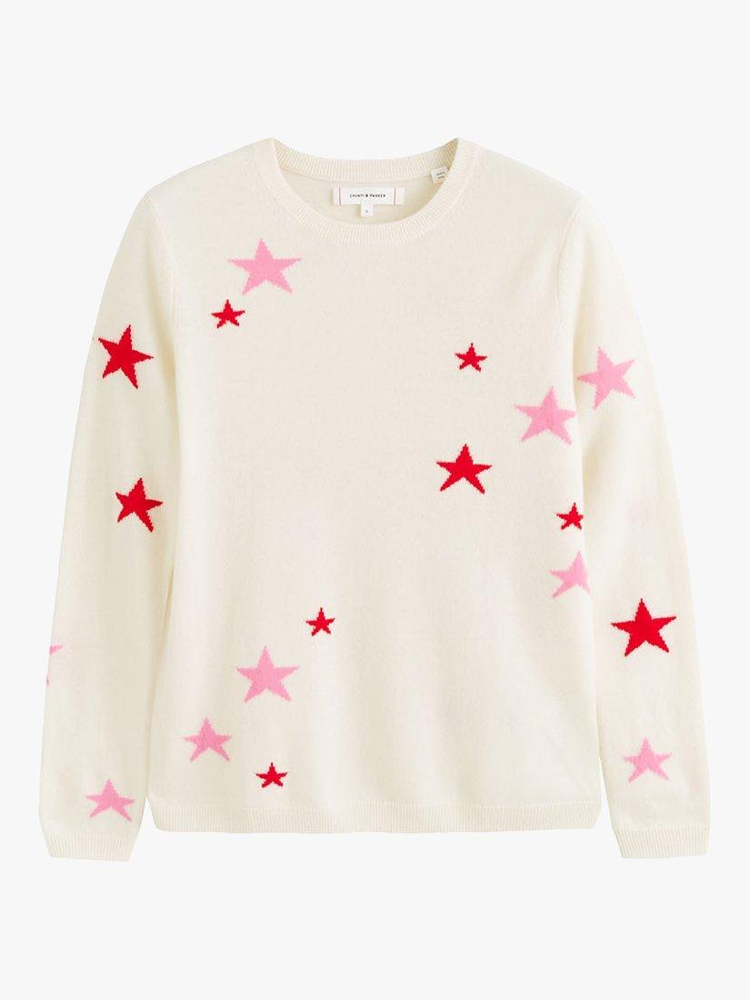 Product image 4 of 4, which shows Chinti & Parker Wool Cashmere Blend Star Jumper, Cream/Flamingo/Poppy, XS