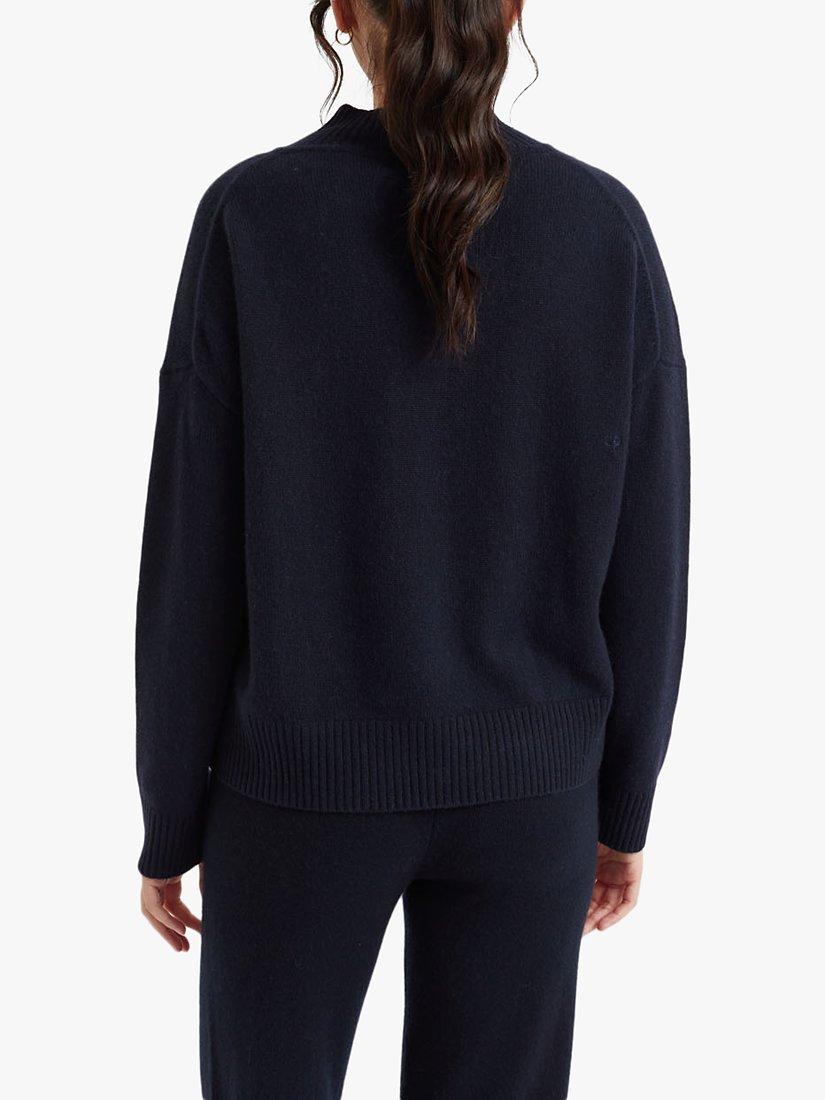 Chinti & Parker Cashmere Funnel V-Neck Jumper, Navy, XS