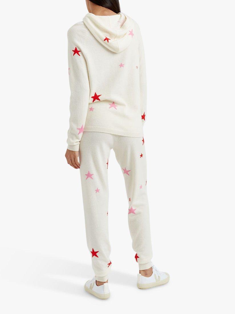 Chinti & Parker Wool and Cashmere Blend Star Hoodie, Cream/Flamingo/Poppy, XS