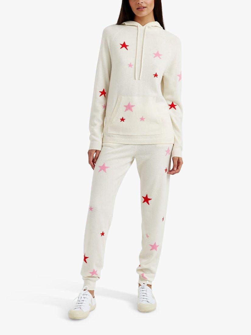 Chinti & Parker Wool and Cashmere Blend Star Hoodie, Cream/Flamingo/Poppy, XS