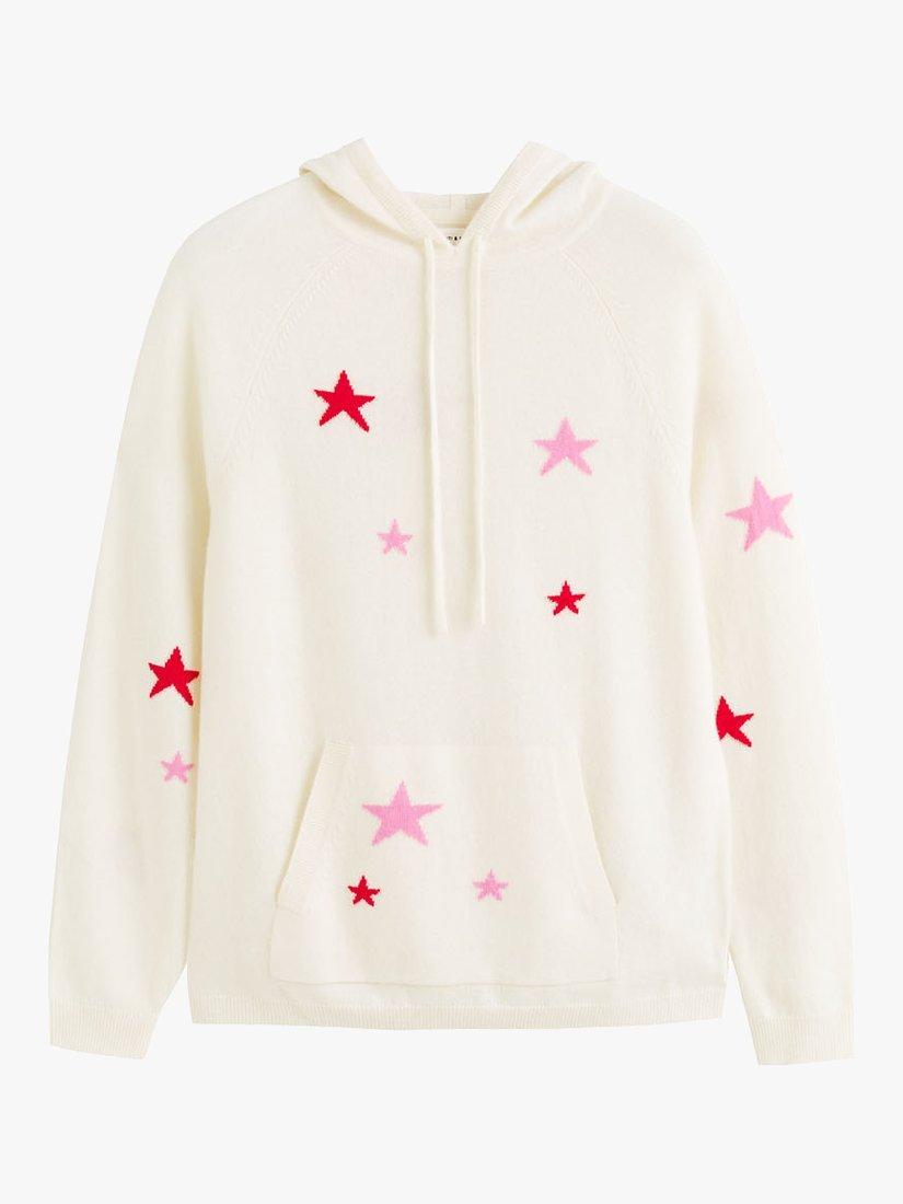 Chinti & Parker Wool and Cashmere Blend Star Hoodie, Cream/Flamingo/Poppy, XS