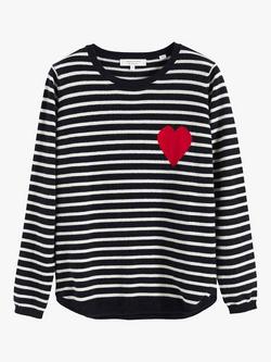 Chinti & Parker Breton Stripe & Heart Wool Rich Jumper - view 2, Navy/Cream/Red