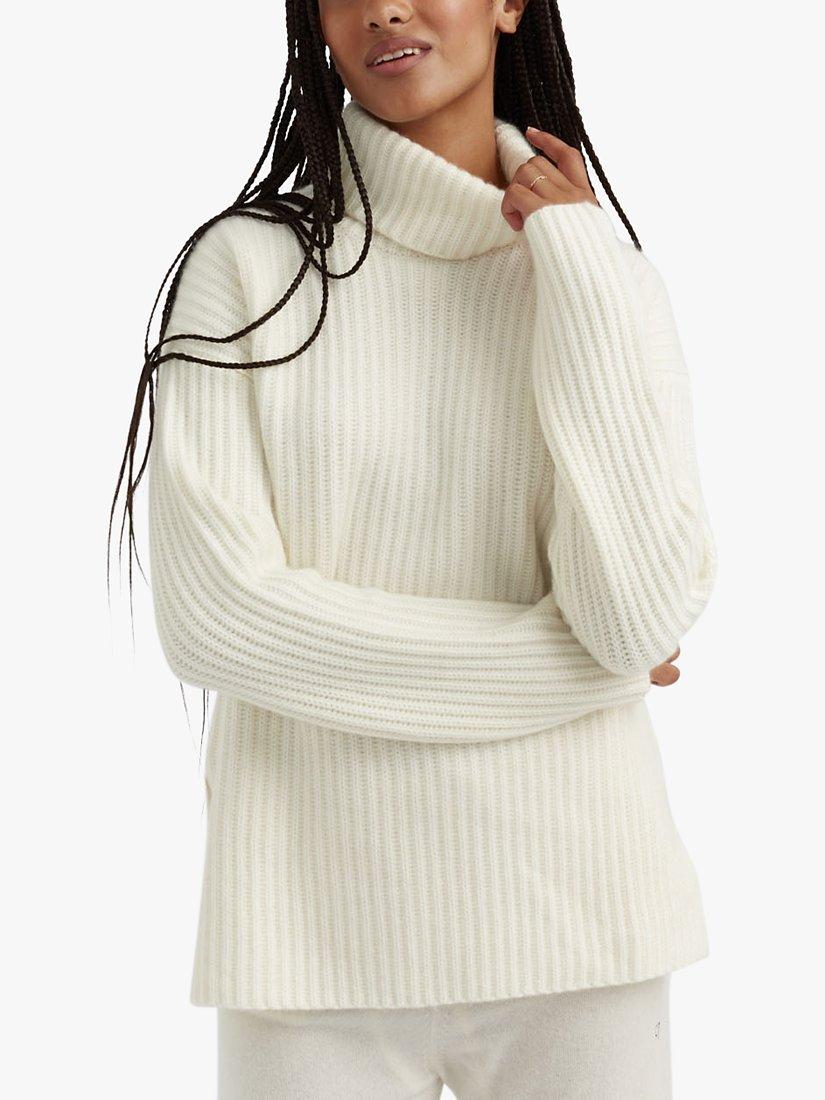 Chinti & Parker Ribbed Cashmere Roll-Neck Jumper, Cream