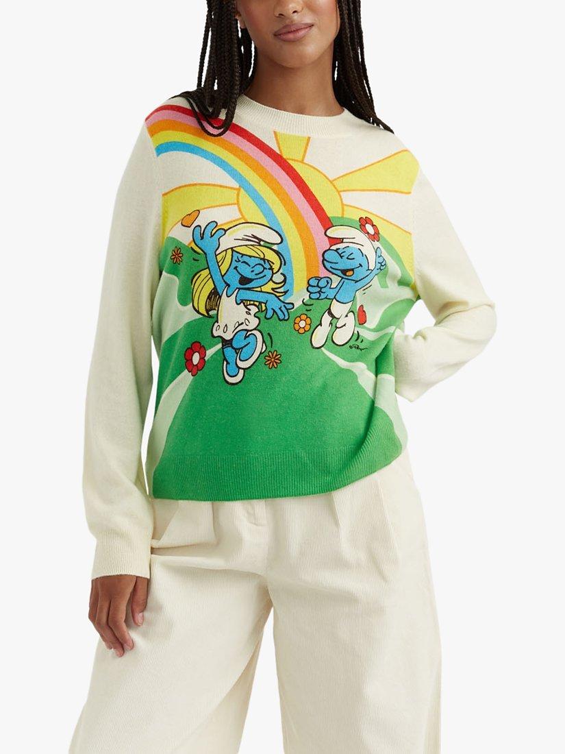 Product image 1 of 3, which shows Chinti & Parker Smurfscape Wool & Cashmere Blend Jumper, Cream/Multi, S