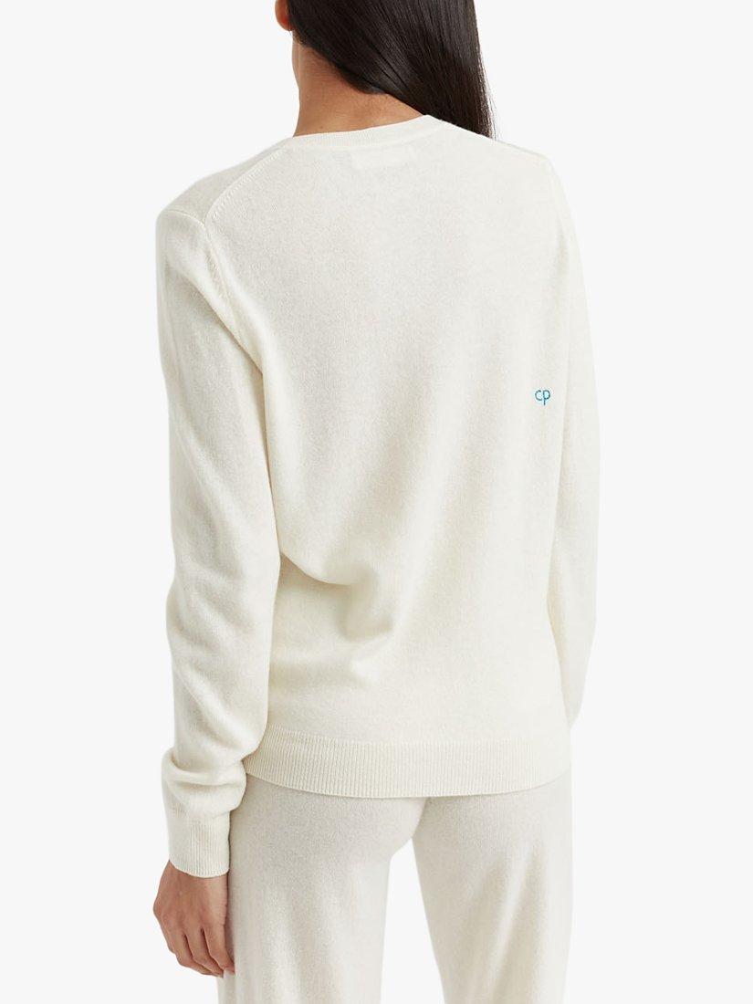 Product image 2 of 3, which shows Chinti & Parker Wool Blend Kissing Smurfs Jumper, Cream/Multi, M