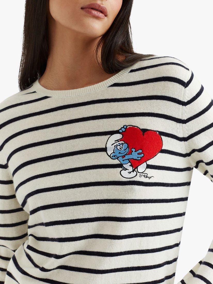 Product image 4 of 4, which shows Chinti & Parker Wool-Cashmere Smurf Breton Heart Jumper, Cream/Multi, XS