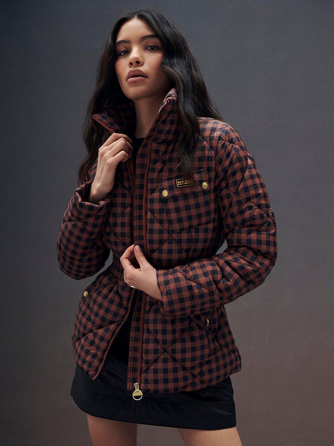 Barbour International Aurora Check Quilted Jacket, Amaretto/Multi