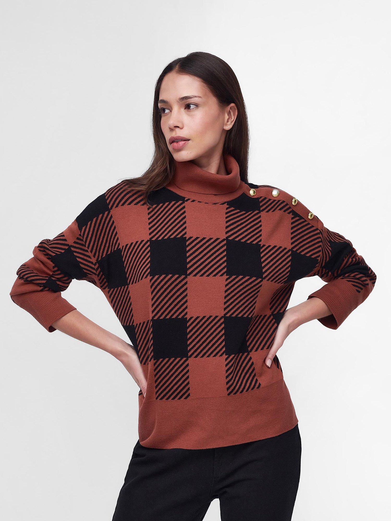 Barbour International Comet Checked Roll Neck Jumper, Amaretto/Black