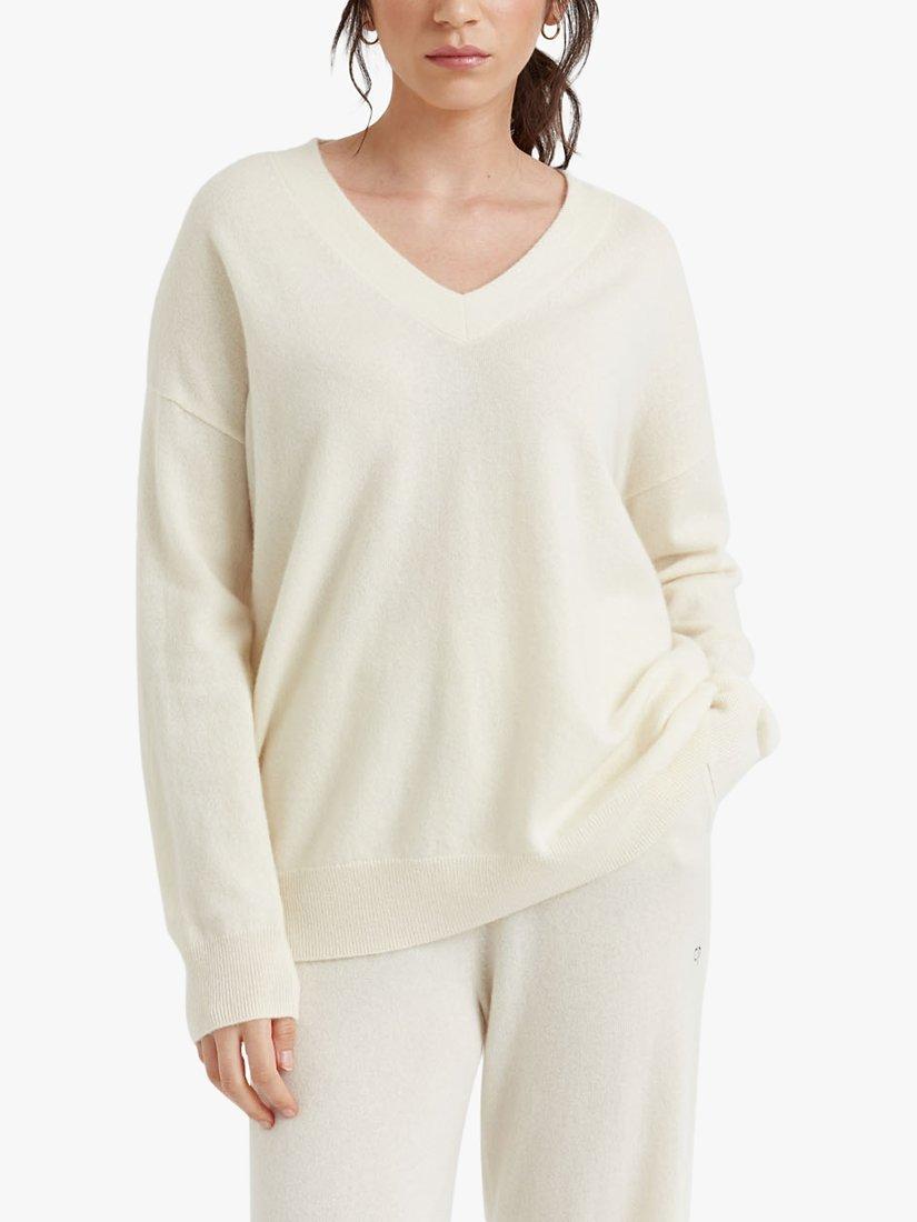 Chinti & Parker Cashmere V-Neck Jumper, Cream, XS