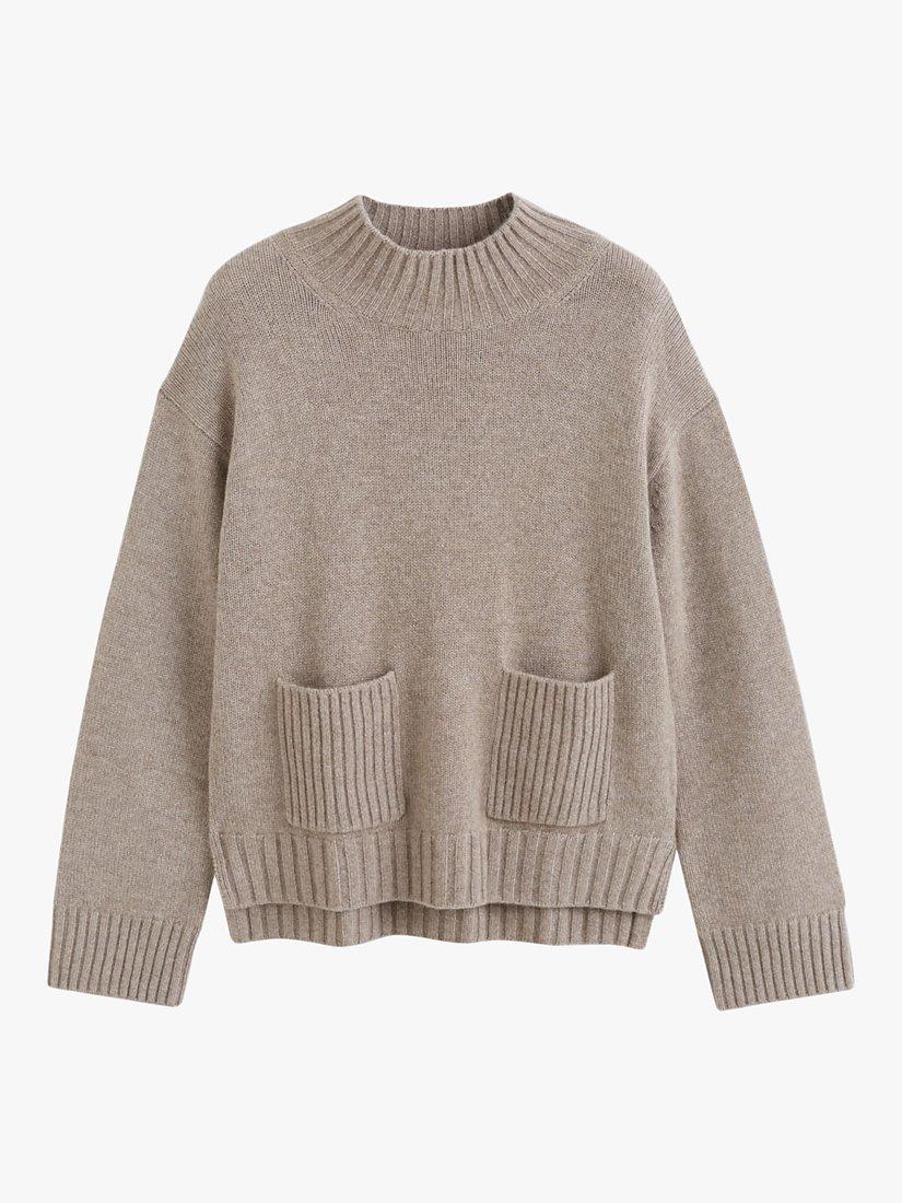 Product image 3 of 4, which shows Chinti & Parker Cashmere Patch Pocket Jumper, Soft Truffle, XS