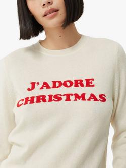 Chinti & Parker Wool Blend J'adore Christmas Jumper, Cream/High Risk Red