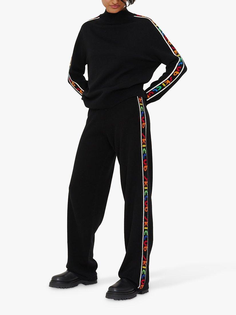 Chinti & Parker Wool 7 Cashmere Blend Ski Club Wide Leg Joggers, Black/Multi, XS