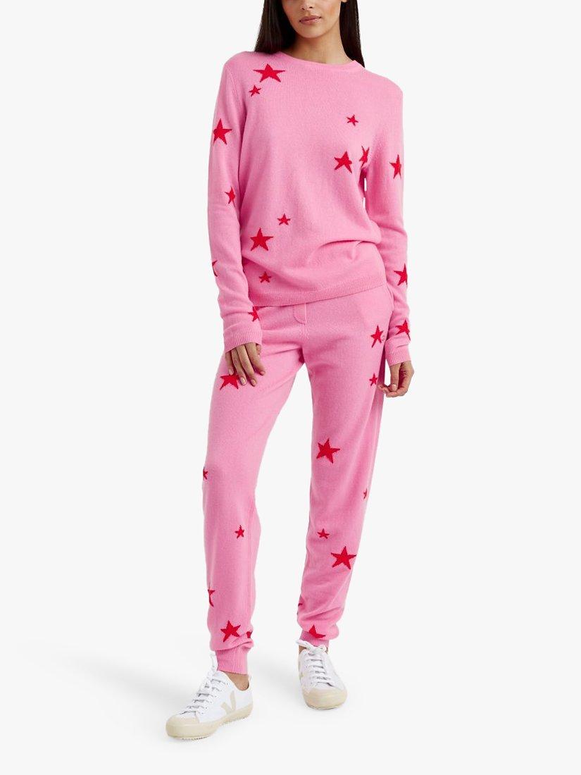 Product image 1 of 3, which shows Chinti & Parker Wool and Cashmere Blend Star Joggers, Flamingo Pink/Poppy, XS