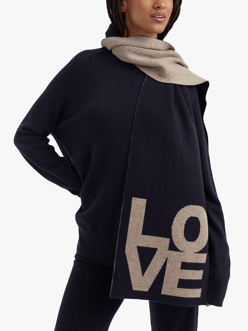 Chinti & Parker Wool Blend Love Scarf, Navy/Soft Truffle, One Size