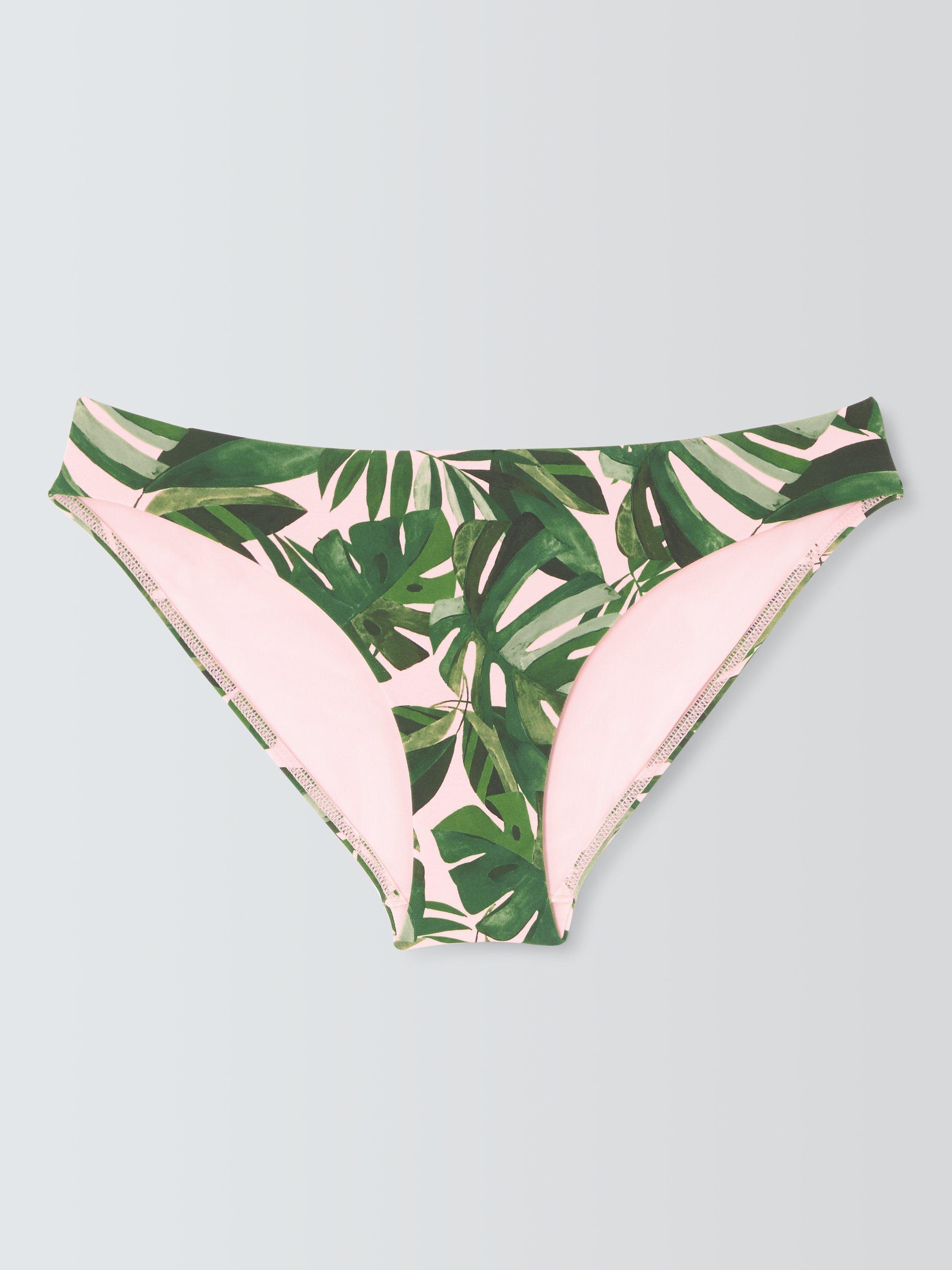 John Lewis Tropic Palm Print Bikini Bottoms, Khaki, 18