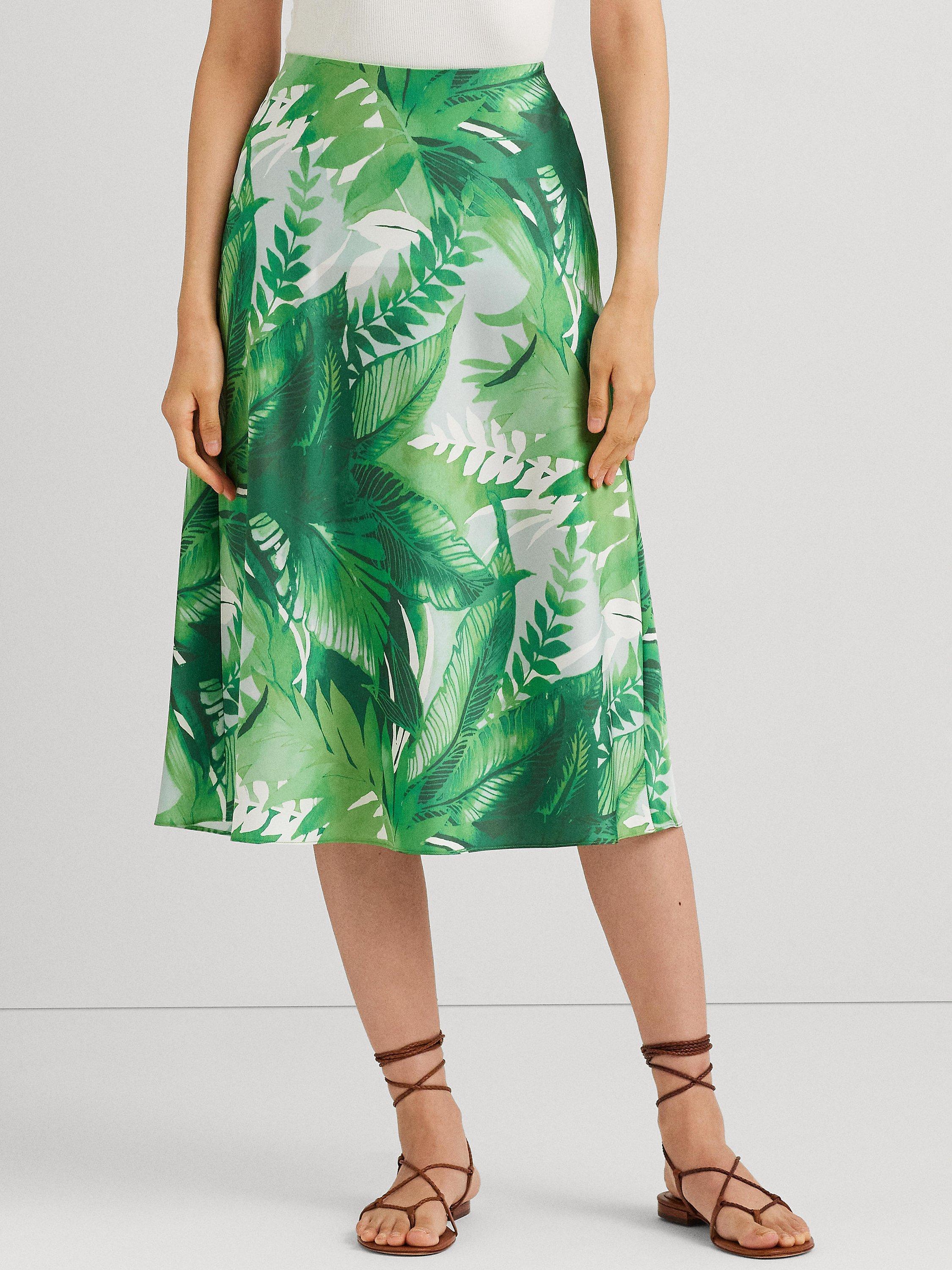 Lauren Ralph Lauren Sharae Palm Print A-Line Skirt, Green/Multi