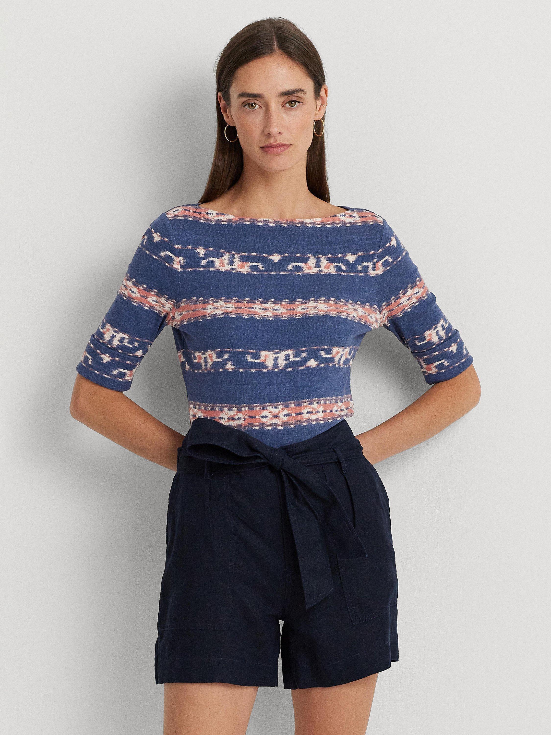Lauren Ralph Lauren Judy Abstract Stripe Print Boat Neck Top, Pink/Multi