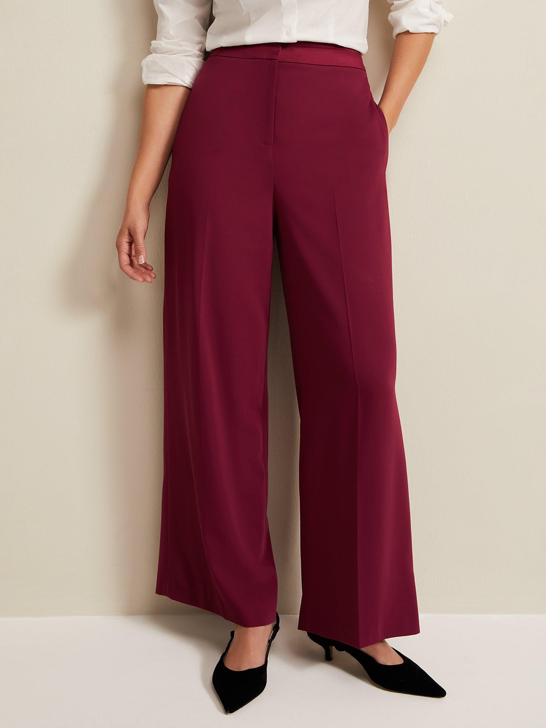 Phase Eight Elandra Wide Leg Tuxedo Trousers, Burgundy