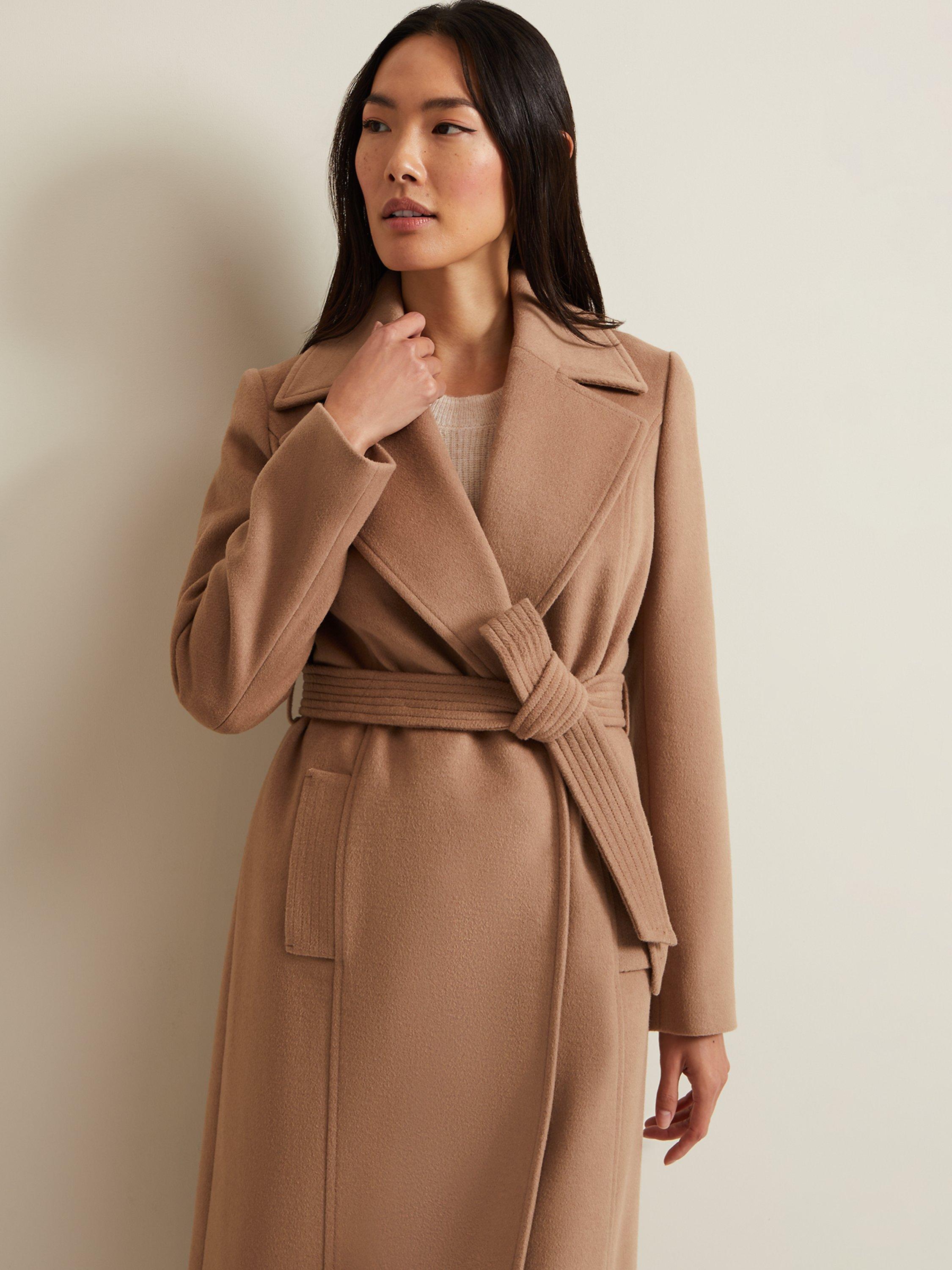 Camel wrap coat womens hotsell